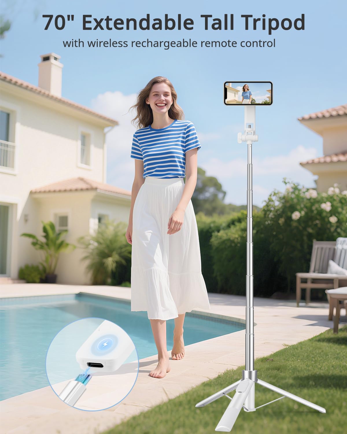 Victiv 178cm Magnético Tripode para Movil, Tripode Magsafe Palo Selfie para iPhone 17 16 15 14 13 12 Pro MAX & Android, Trípode Móvil Extensible Selfie Stick con Control Remoto Desmontable -Blanco
