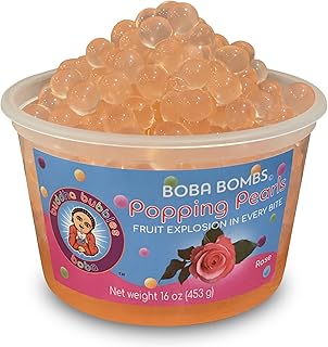 Premium Popping/Bursting Boba Pearls/Boba Bombs/Dessert Topping by Buddha Bubbles Boba (Sweet Rose Popping Pearls)