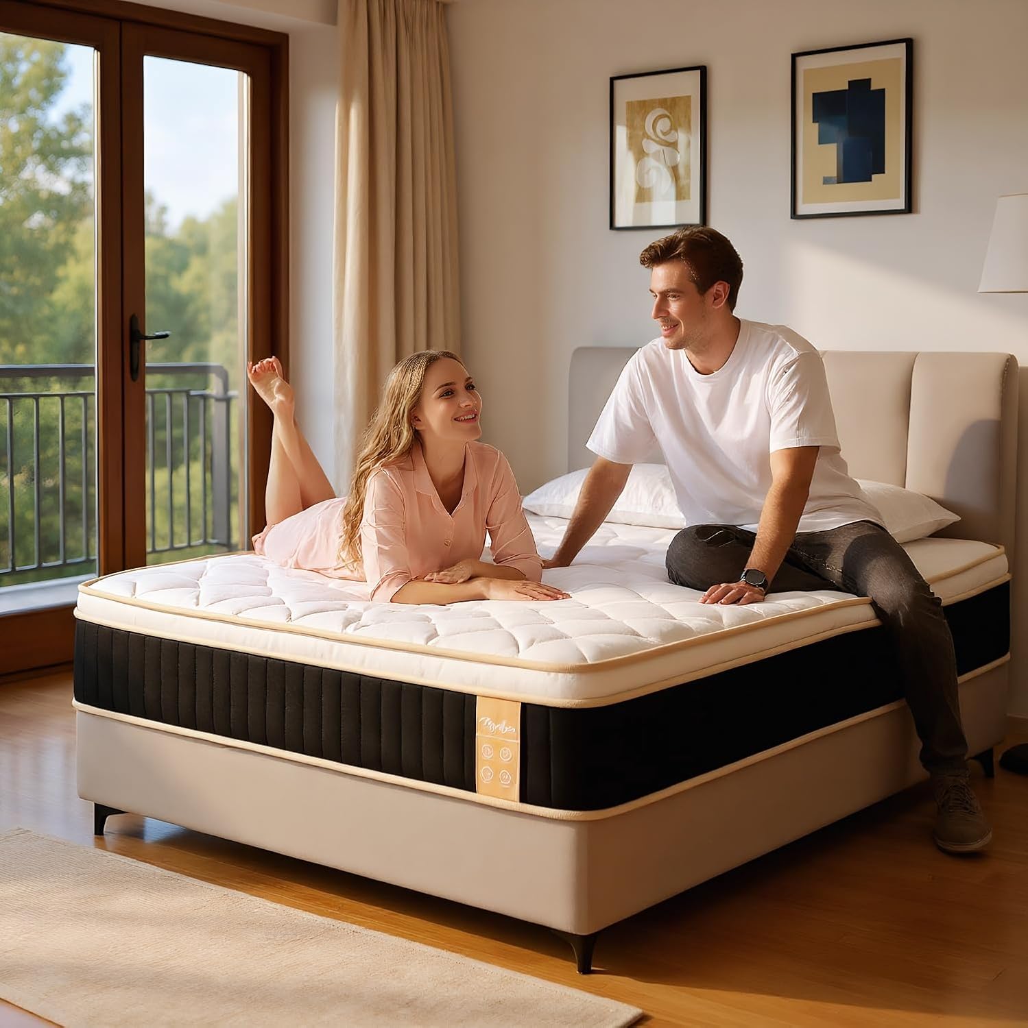 Queen Mattress,12 Inch Hybrid Mattress-Medium Firm Support for Side and Back Sleepers|Pressure-Relieving Memory Foam&Motion-Isolating Pocket Springs for a Quiet Night|Skin-Friendly&Breathable Cotton