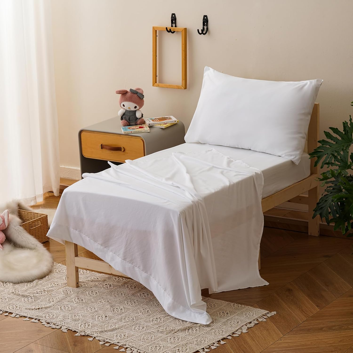 Pureant Solid White Toddler Bedding Sets Plain Light Color Comforter for Boys Girls Warm Health White Bedding Soft Crib Bed Set Including Comforter, Flat Sheet, Fitted Sheet and Pillowcase