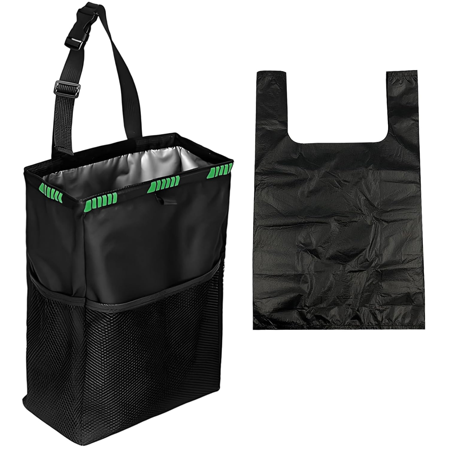 3.5 Gallon 2-in-1 Collapsible Car Storage Bag & Trash Can with 20 Garbage Bags | Large Capacity Leakproof Automotive Bin | Multi-Purpose Hanging Vehicle Cargo Pouch with Adjustable Straps