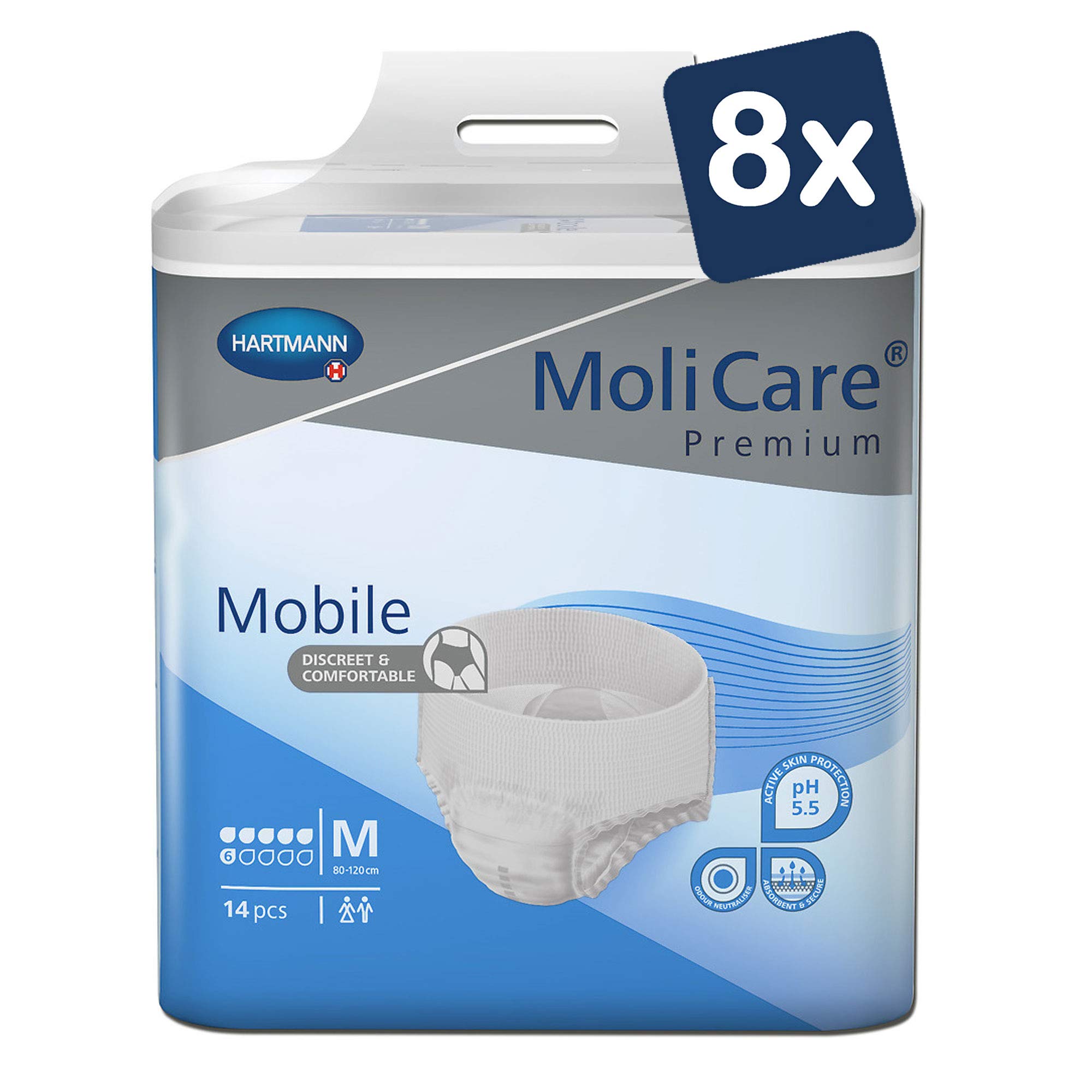 MoliCare Premium Mobile Einweghose: Diskrete Anwendung bei Inkontinenz für Frauen und Männer; 6 Tropfen, Gr. M (80-120 cm Hüftumfang), 8x14 Stück