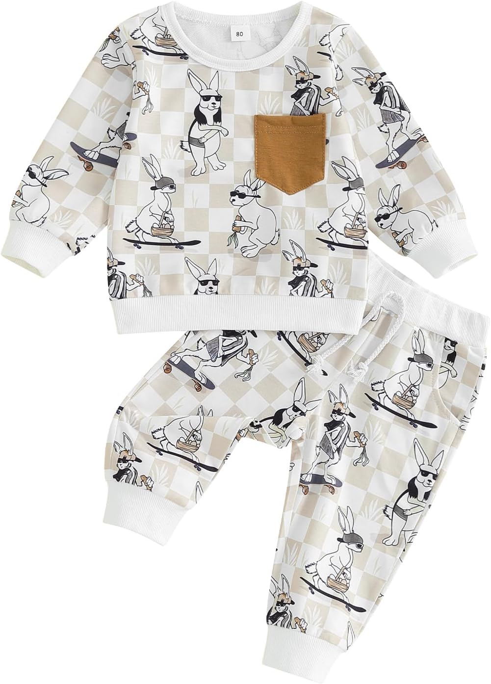 Baby Boy Easter Outfit Bunny Long Sleeve Sweatshirt Top and Pants Set 2Pcs Toddler Boy Easter Outfit