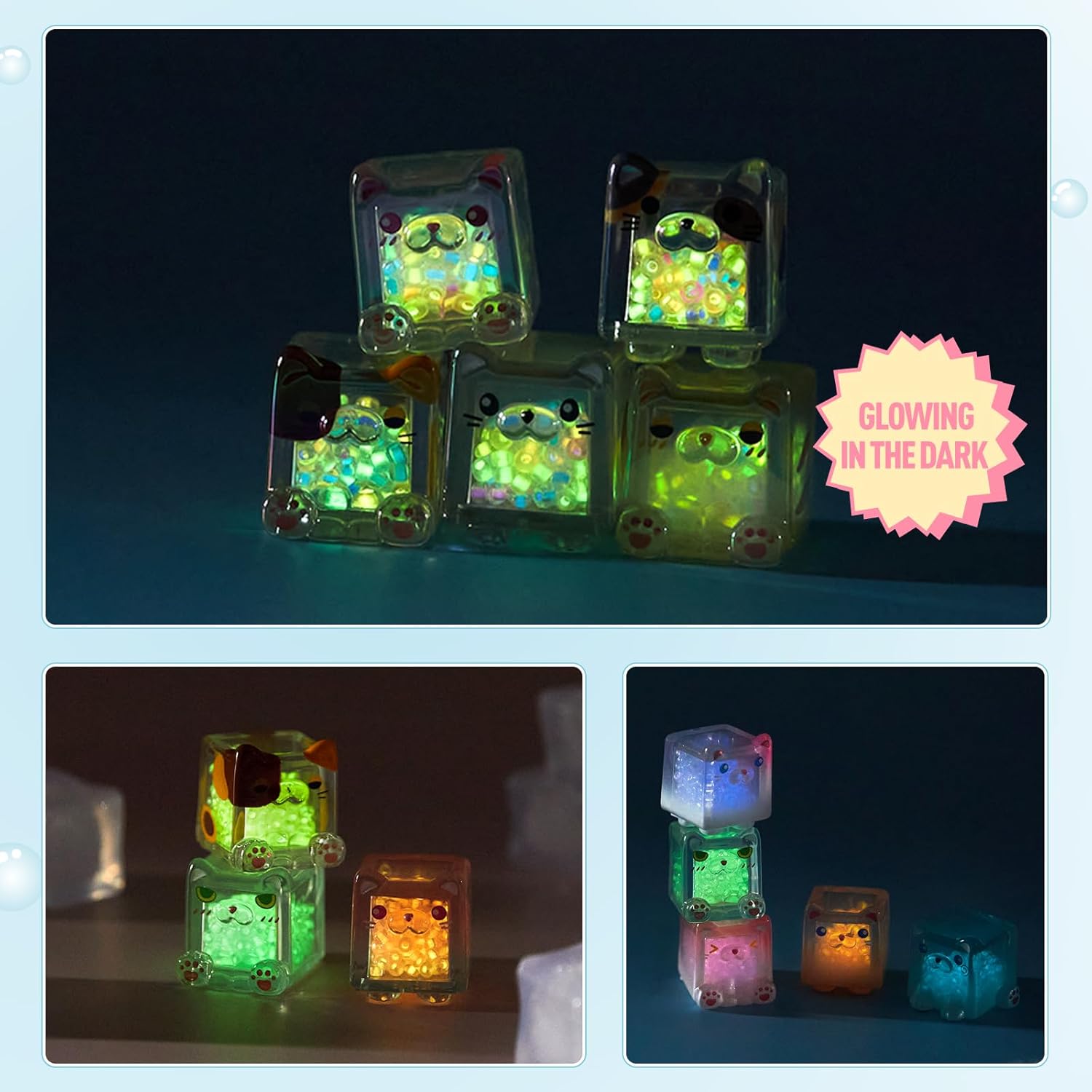Glow in The Dark Figure, Square Cat Series Blind Box (5 Figures per Box) Random Style Action Figure Cute Blind Bag Collectible Toys - Mini Figures Mystery Box for Cat Lovers Birthday Gift & Desk Decor - Image 5