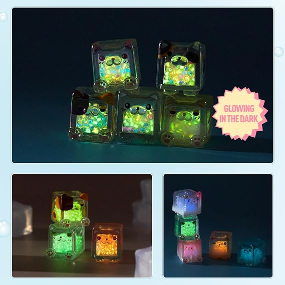Glow in The Dark Figure, Square Cat Series Blind Box (5 Figures per Box) Random Style Action Figure Cute Blind Bag Collectible Toys - Mini Figures Mystery Box for Cat Lovers Birthday Gift & Desk Decor