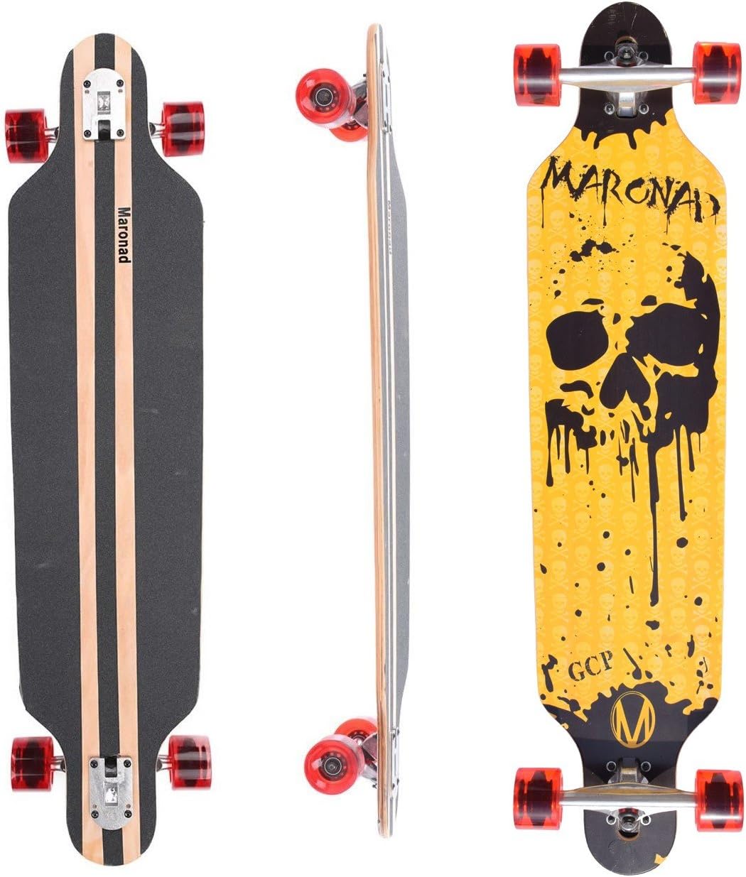 Longboard Skateboard Drop-Through Cruiser ABEC-11 Street Surfing Skating 104 x 24 cm, Modell Streetsurfer - Dripping Skull