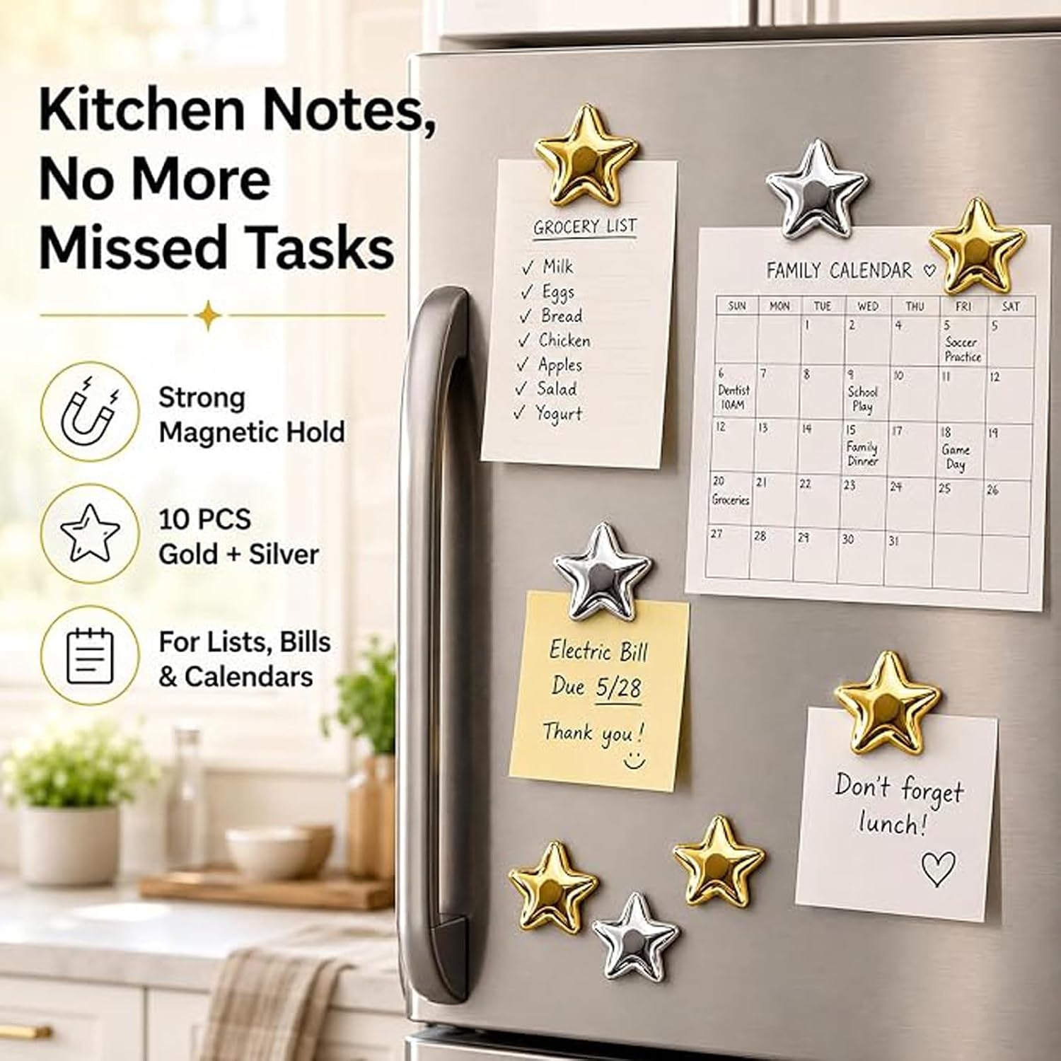 10 Pcs Refrigerator Magnets, Adorable Silver Star-Shaped Fridge Magnets for Creating Star Designs, Perfect for Adorning Refrigerators, Offices and Homes, Kitchen and Office Decor image 2