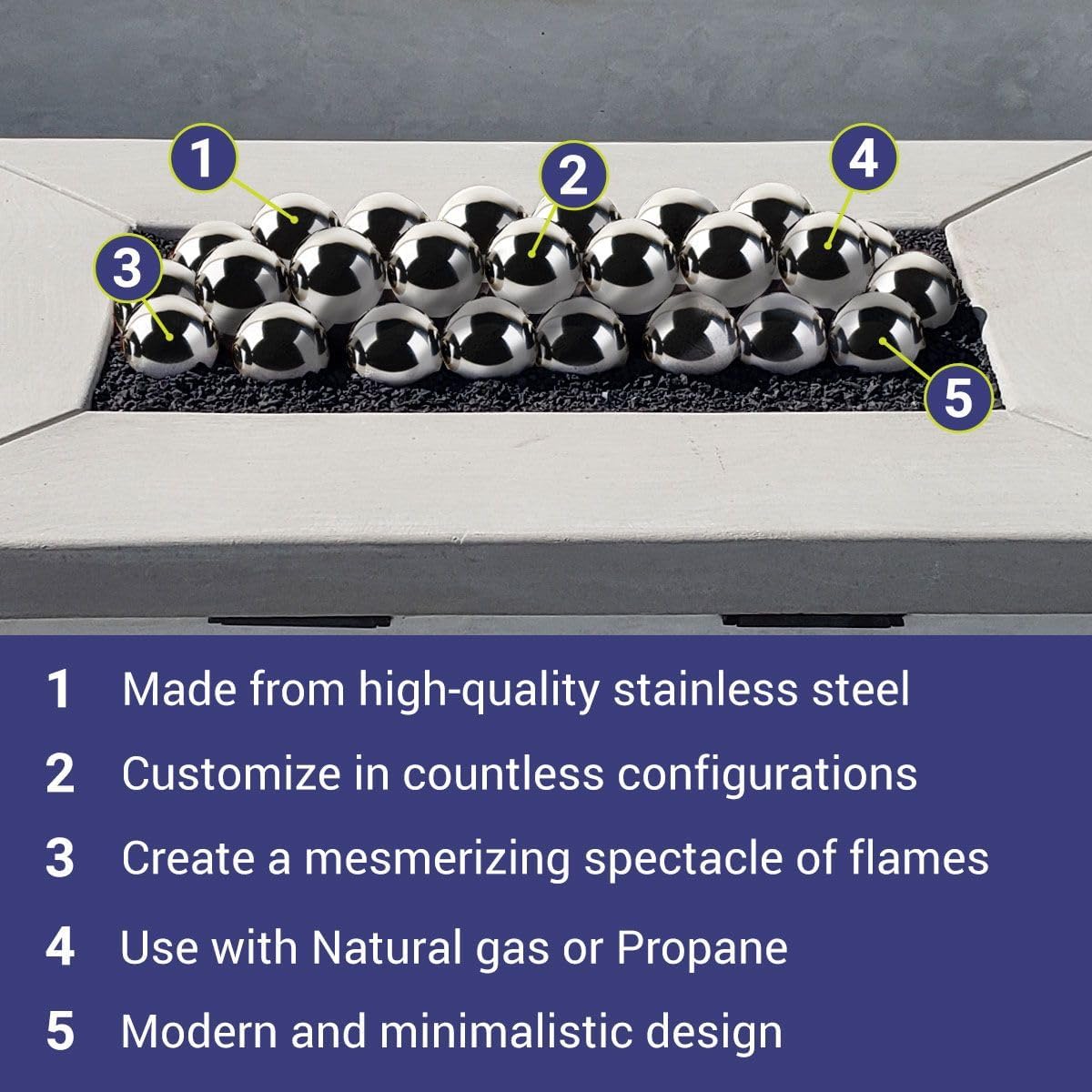 American Fire Products | Stainless Steel IronFire Balls, 4" | Use with Lava Rock in Indoor or Outdoor Fireplace, Fire Pit or Bowl | Natural Gas or Propane | Set of 6