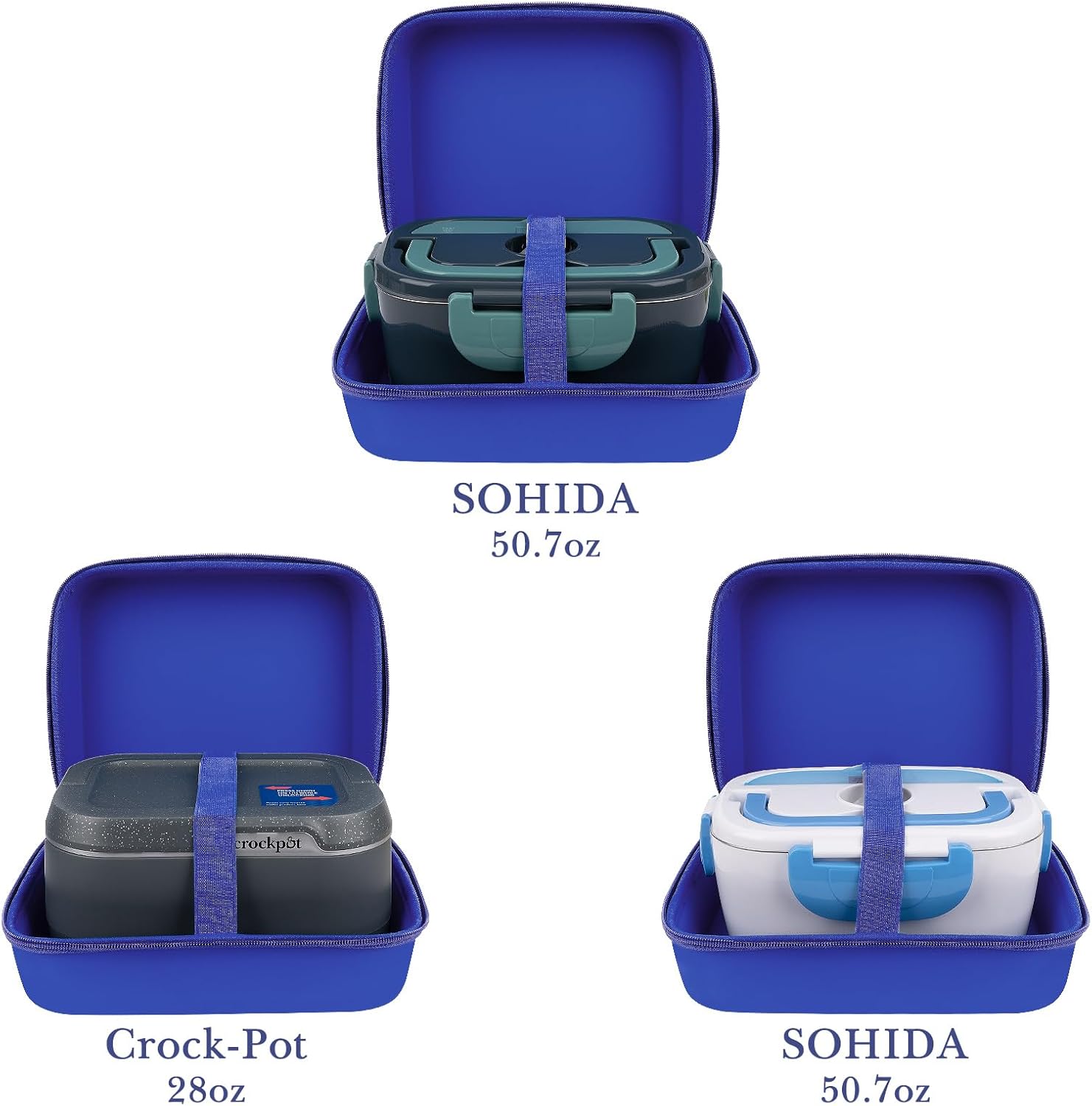 Linkidea Electric Lunch Box Carrying Case Compatible with Crock Pot, DUPASU, Aotto, LUNCHEAZE, Hard Shell Heated Lunch Box Bag with Space for Cable (Blue)