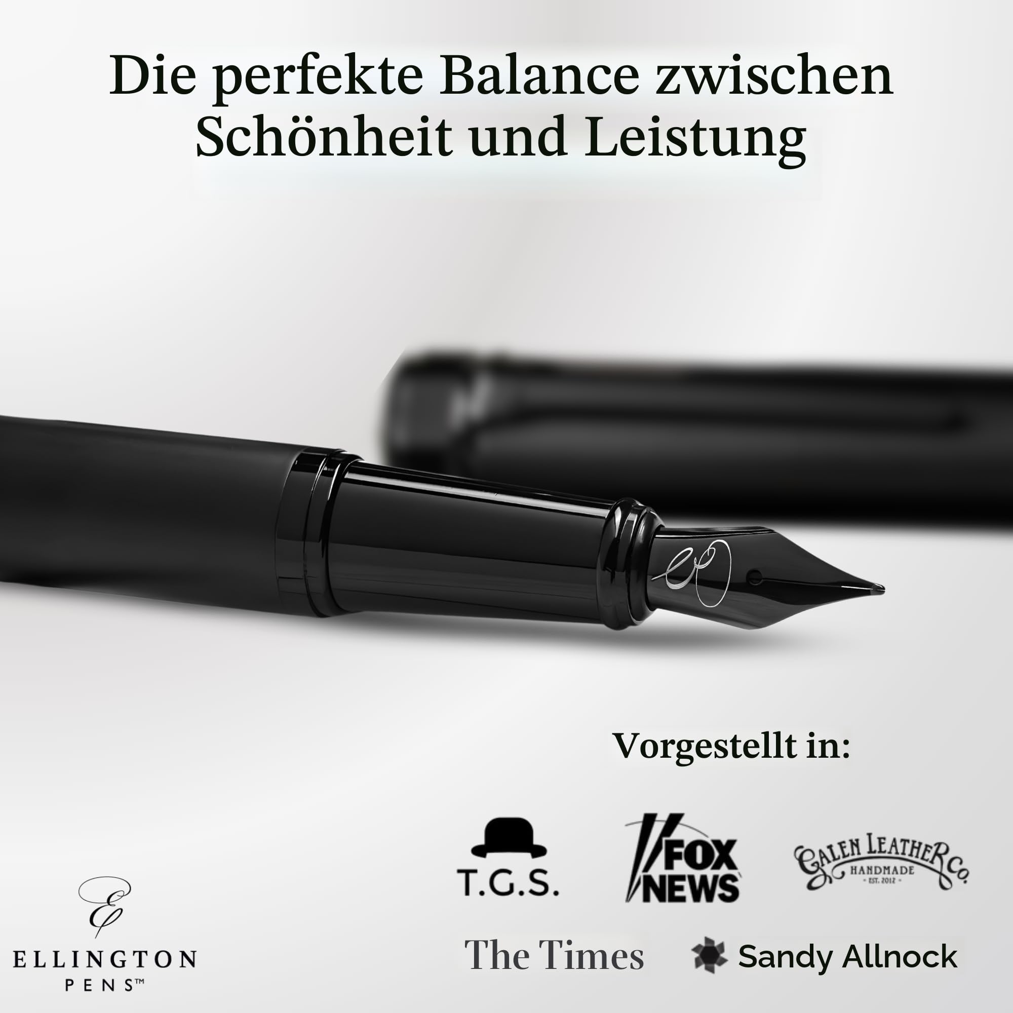Ellington Pens Luxus Füllfederhalter Set - Füllfederhalter zum Schreiben - Glatte Feder - Inklusive nachfüllbarem Tintenkonverter, 3 Tintenpatronen [2 Schwarz & 1 Blau], Geschenkbox - Elegante