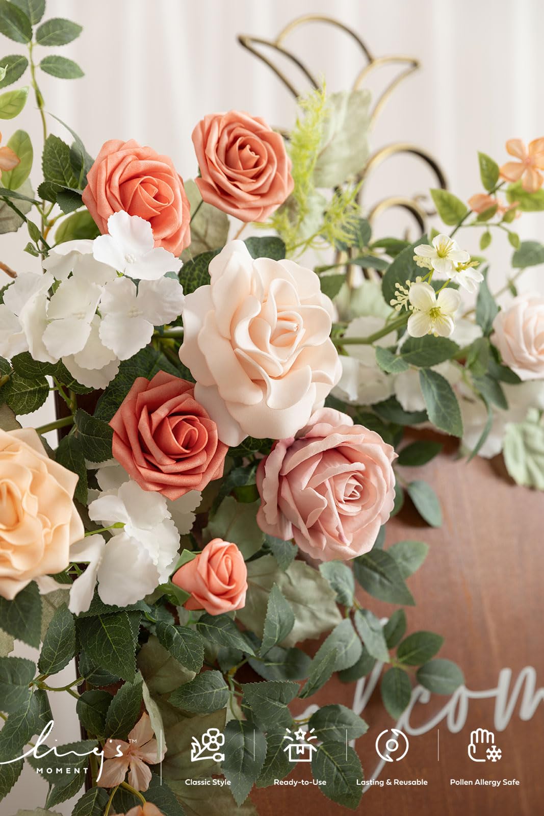 Ling's moment 2 ghirlande di fiori artificiali per matrimoni, decorazioni ad arco per composizioni vegetali, fard e rosa, cerimonie e ricevimenti, cavalletto da parete per ingresso e esterno (non