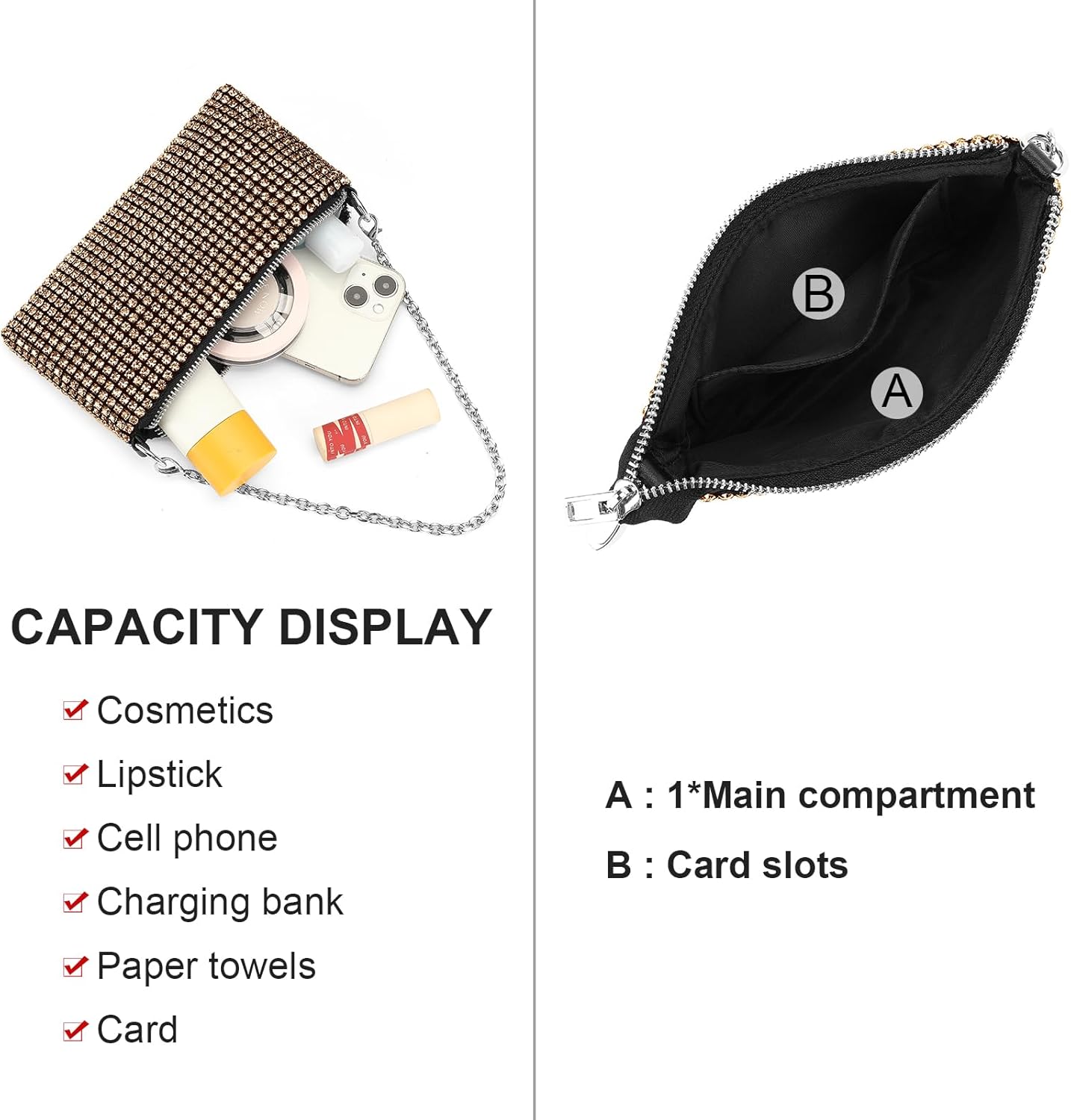 Rhinestone Clutch Purses for Women Large Capacity Evening Bag with Detachable Chain for Wedding, Prom, Parties - Image 2