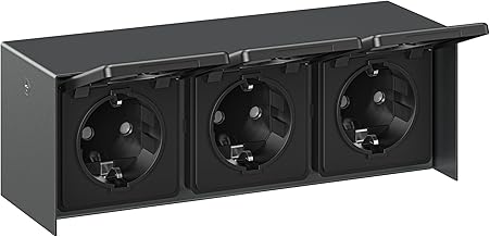ledscom.de STEDDA 3-Way Outdoor Socket, IP44, Stainless Steel Anthracite Horizontal, Sockets for Garden, Patio and Outdoor Use