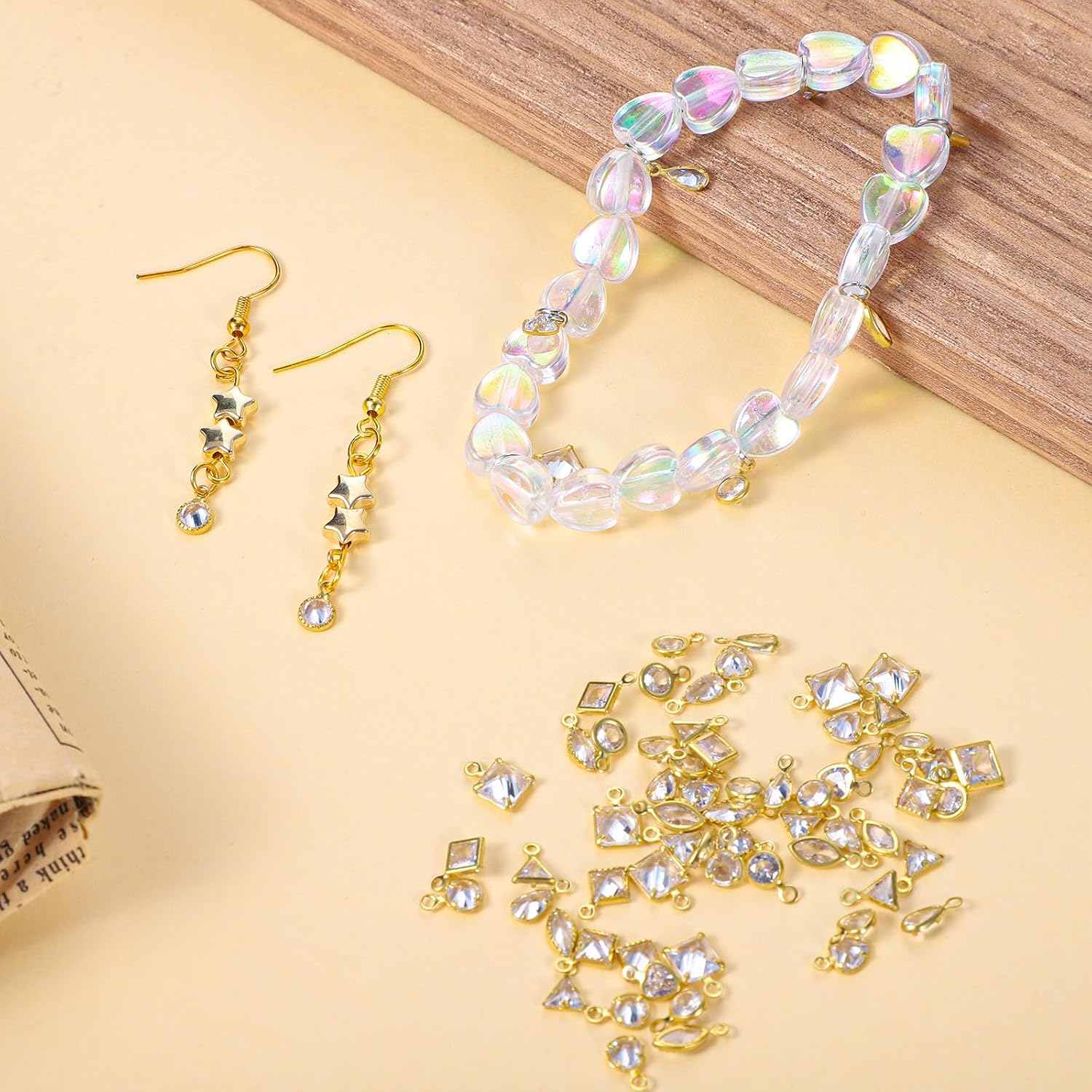 80Pcs Gold Charms for Jewelry Making 8 Styles Permanent Jewelry Connector Charms Crystal Cubic Zirconia Link Charm for Earring Bracelet Necklace Making