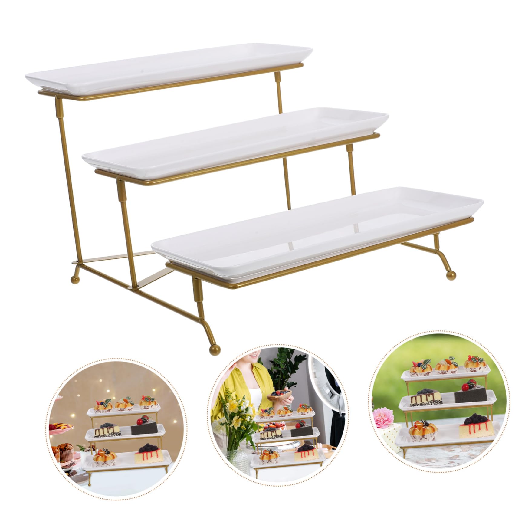 PRETYZOOM Alzata da Portata per Cibo Vassoi da Portata per Feste e Esposizione di Cibo Supporto per Vassoi in Plastica Bianca per Tavolo da Dessert e Buffet