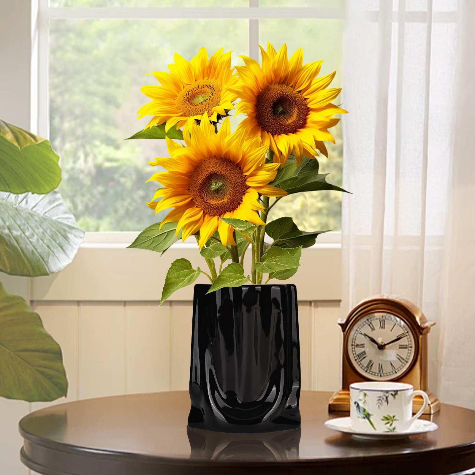 bssmmai Jarrones de cerámica negra, jarrón pequeño de 18 cm para la decoración moderna de salón, jarrón de flores para tulipanes, jarrón de cerámica rústico, decoración de mesa, color negro