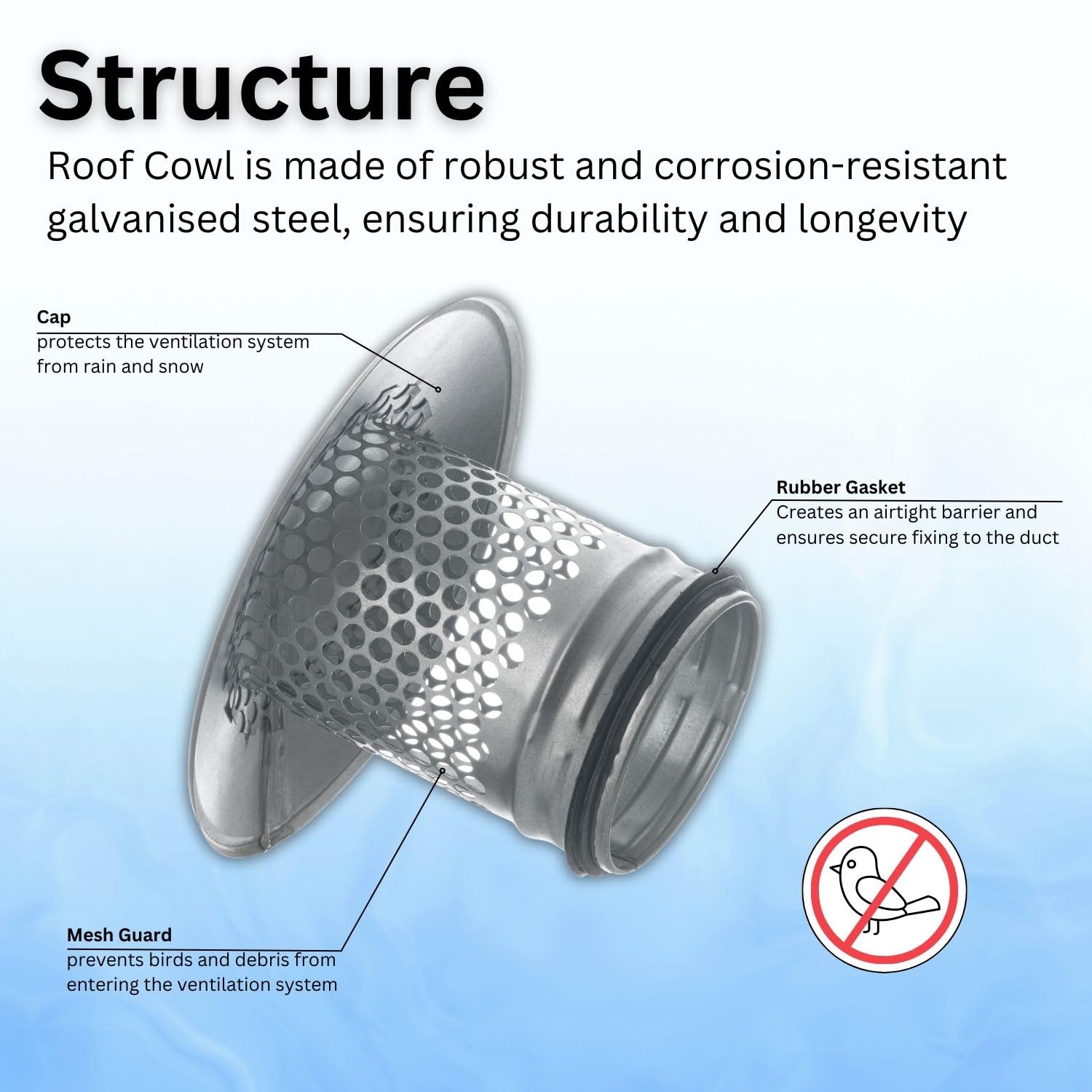Steinberg14 Metal Roof Cowl 100mm, 4 inch Exhaust Tube End, Round Roof Vent Cover, Rain Snow Hat - Image 4