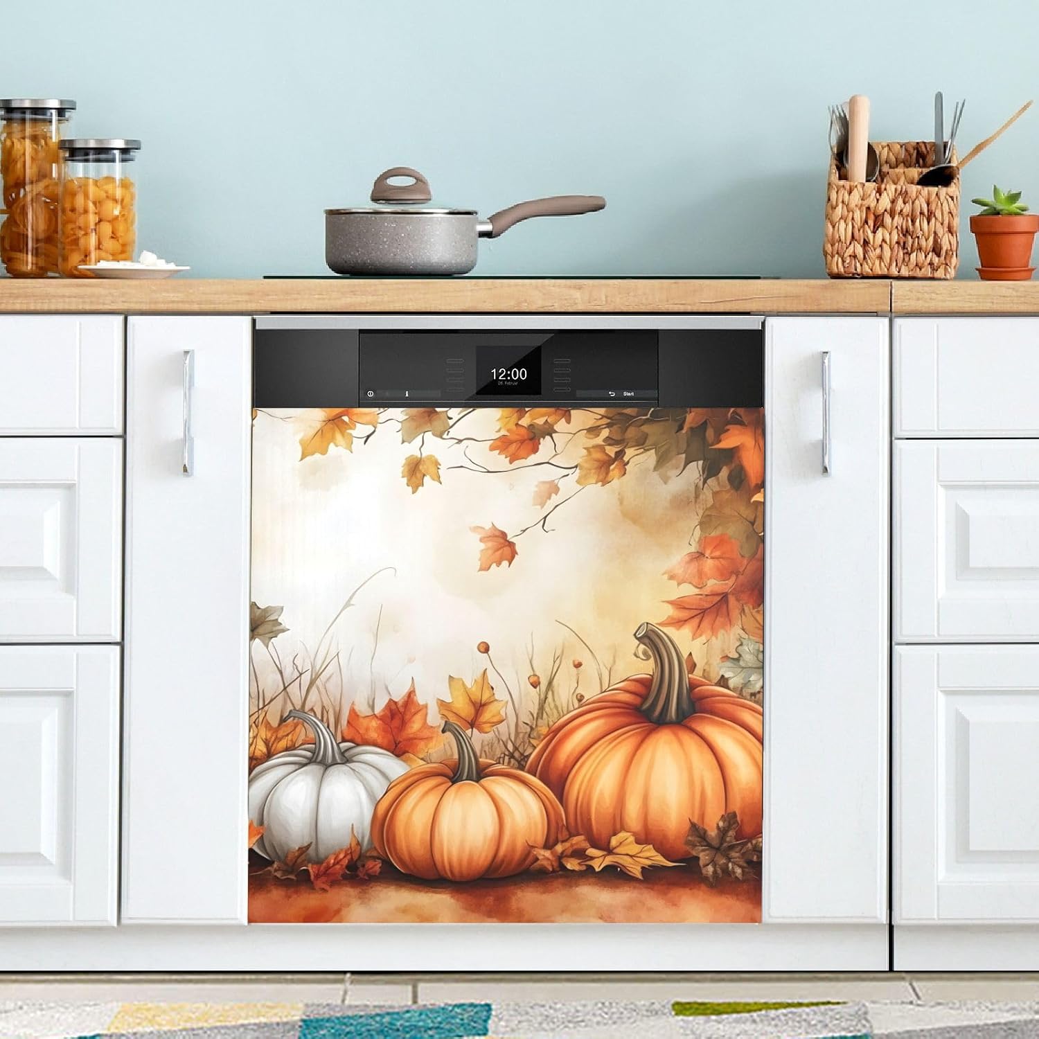 Fall Dishwasher Magnet Cover Fall Pumpkin Print Refrigerator Magnets for Home Kitchen Decoration Washing Machine Sticker