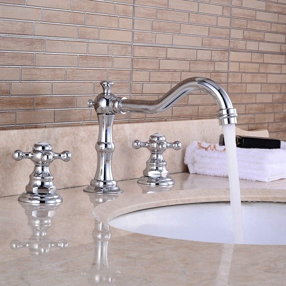 Robinet de lavabo cascade à 3 trous en laiton chromé pour salle de bain élégante