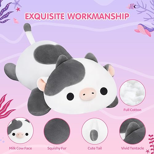 Miniatura 4 de Linda almohada de peluche de vaca, peluche Kawaii de vaca blanca, peluches esponjosos, almohada corporal para niños y niñas (13 pulgadas)
