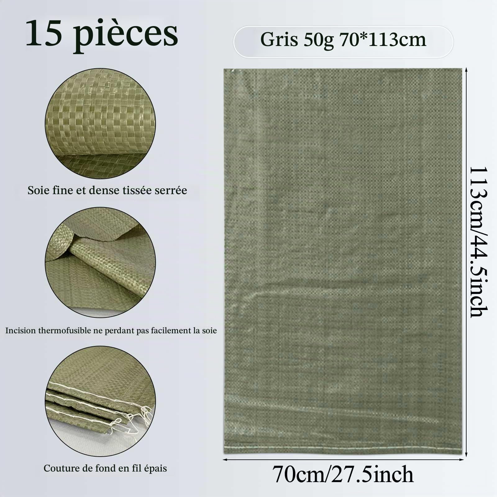 Sac Gravats Chantier 70x113cm - 15 Pcs pour Protection et Stockage des Déchets de Jardin