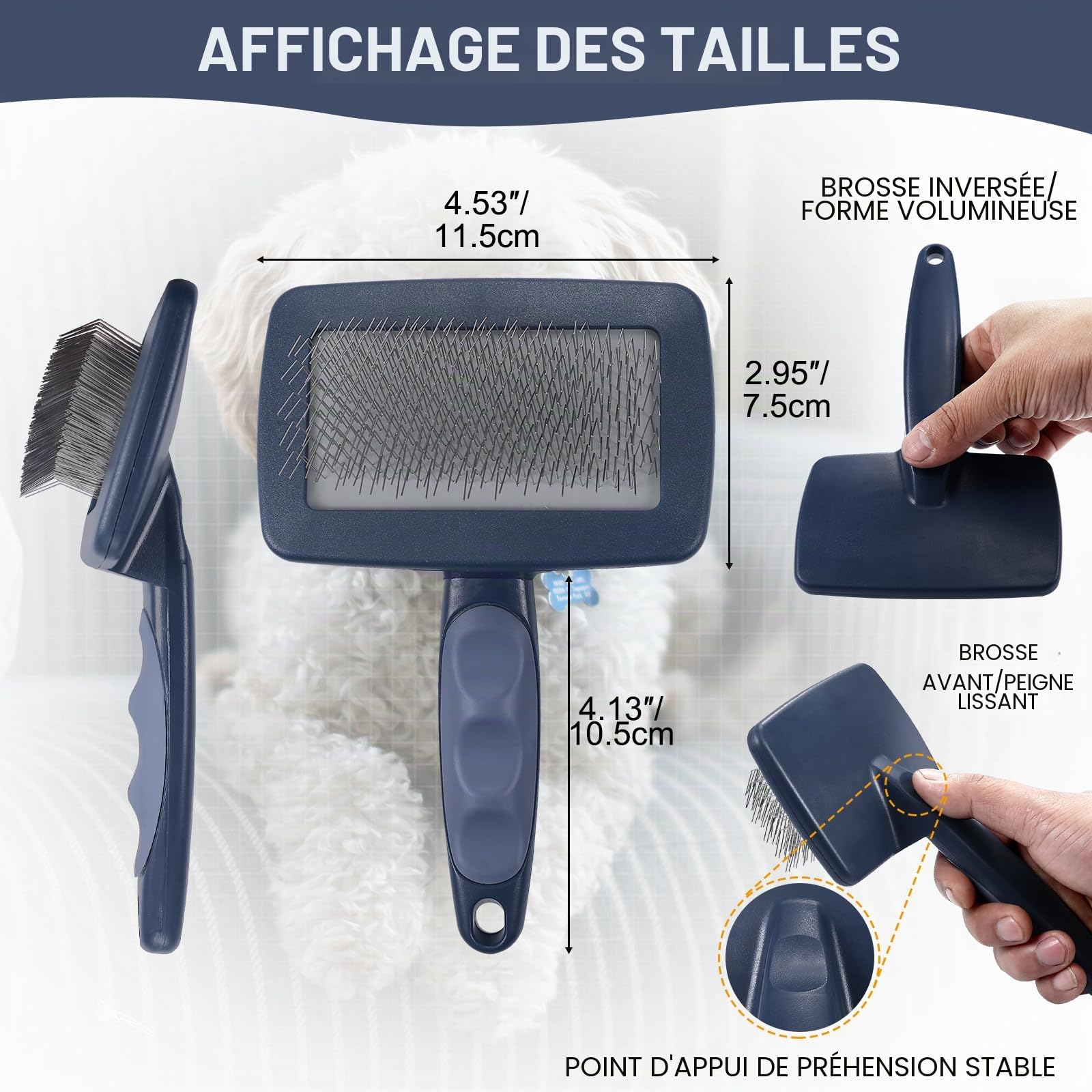 Brosse incurvée extra longue pour chien Golden Doodle, Caniche, Labradoodle – Masse la peau de l’animal, rend les poils doux et brillants, élimine les poils morts et les nœuds efficacement