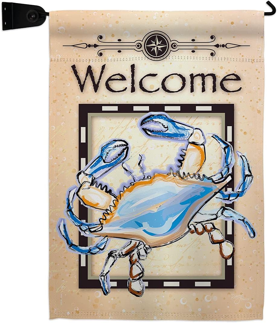 Blue Crab Burlap Garden Flag Set Wall Hanger Animals Sea Creature Nautical Ocean Fish Outdoor Summer Marine Small Decorative Gift Yard House Banner Double-Sided Made In USA 13 X 18.5
