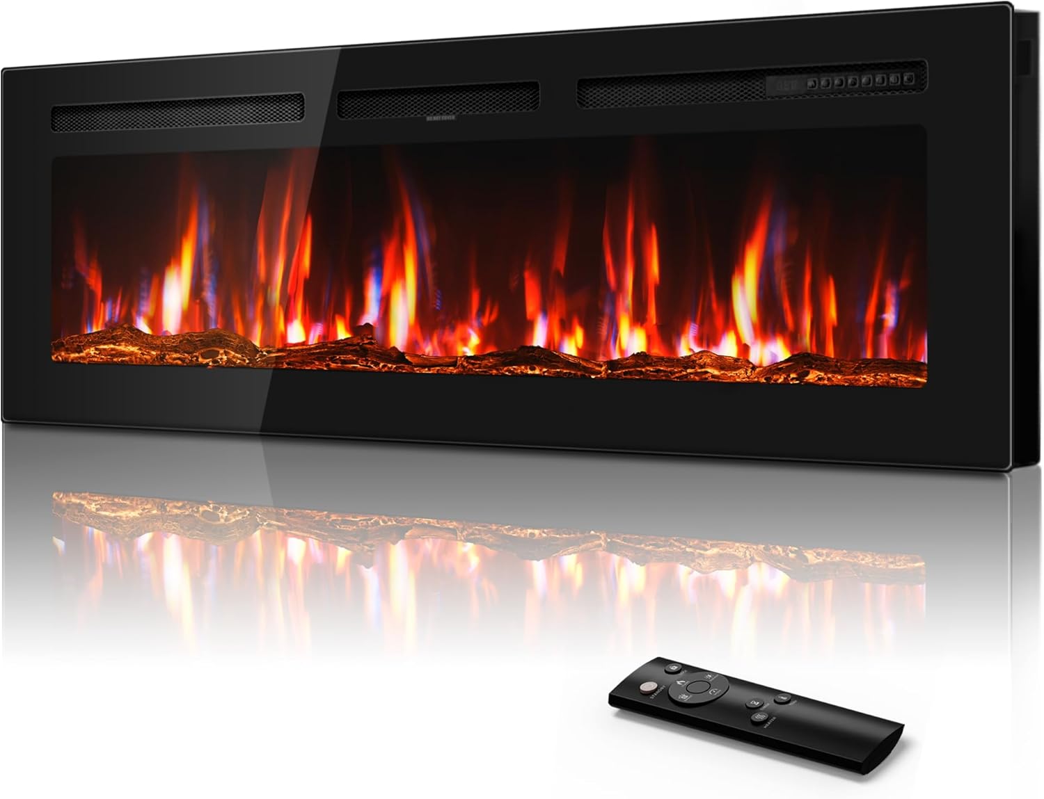 Manastin 60" Ultra-Thin Electric Fireplace Recessed and Wall Mounted with Remote Control, 12 Adjustable Color Fireplace Heater(60-99°F Thermostat), Low Noise, Timer, Child Lock