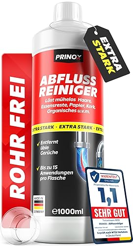 PRINOX Abflussreiniger 1000ml EXTRA STARK - Profi Rohrreiniger löst Haare,