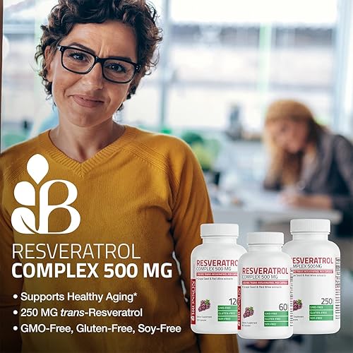 Miniatura 3 de Bronson Resveratrol 500 Complex Trans-Resveratrol estandarizado + extracto de semilla de uva y vino tinto, 120 cápsulas