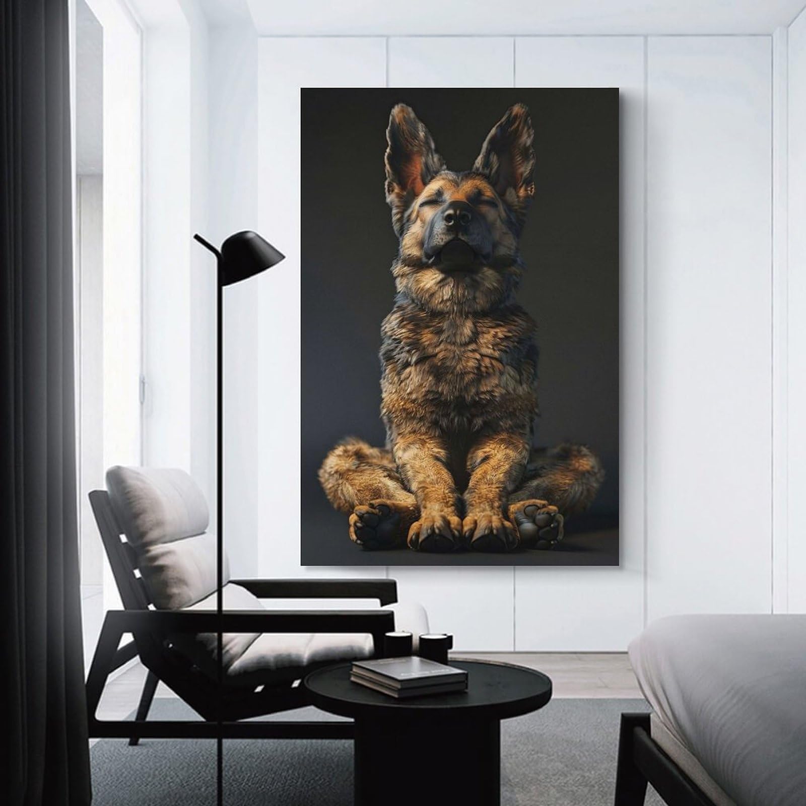 Junmoney German Shepherd Yoga Relax Decorative Canvas Print, 24x36inch(60x90cm), for Hallway, Bedroom Or Modern Interiors, Gift Idea for Housewarming And Birthdays