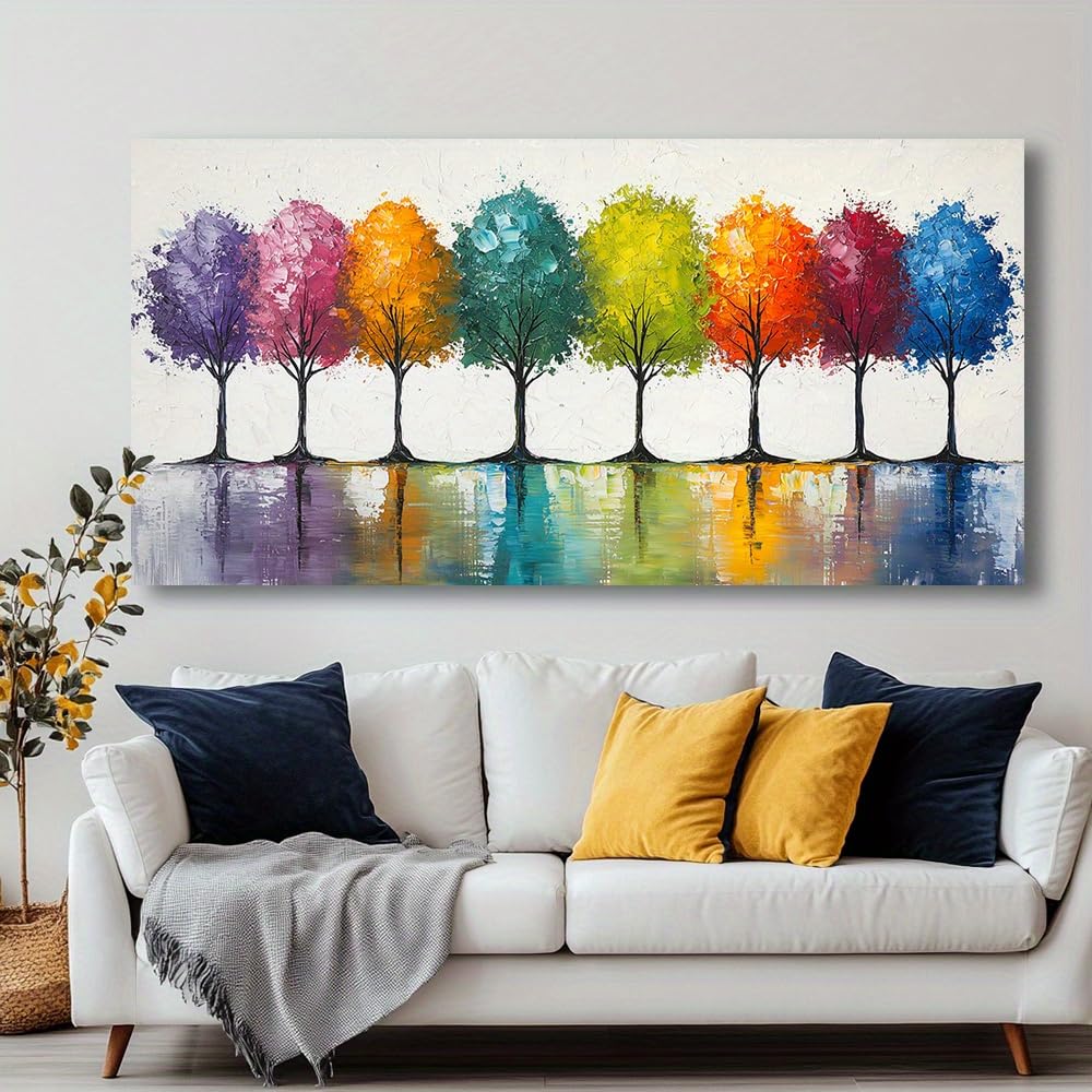 IHHGNB Rainbow Trees Wall Art, Abstract Canvas Painting Colorful Trees Landscape Artwork for Living Room Bedroom Office Decor(60x120cm(24x47in)/No frame)