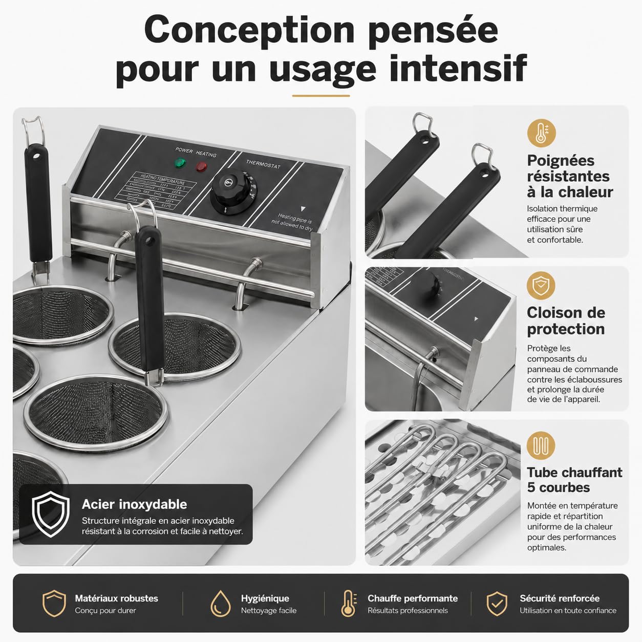 20L Commercial Cuiseur Pâtes Électrique 3200W Avec 6 Paniers,Température Réglable 140℉-392℉ Pour Cuire Nouilles,Saucisses, Boulettes Poisson, Radis, Tofu,Légumes, etc.