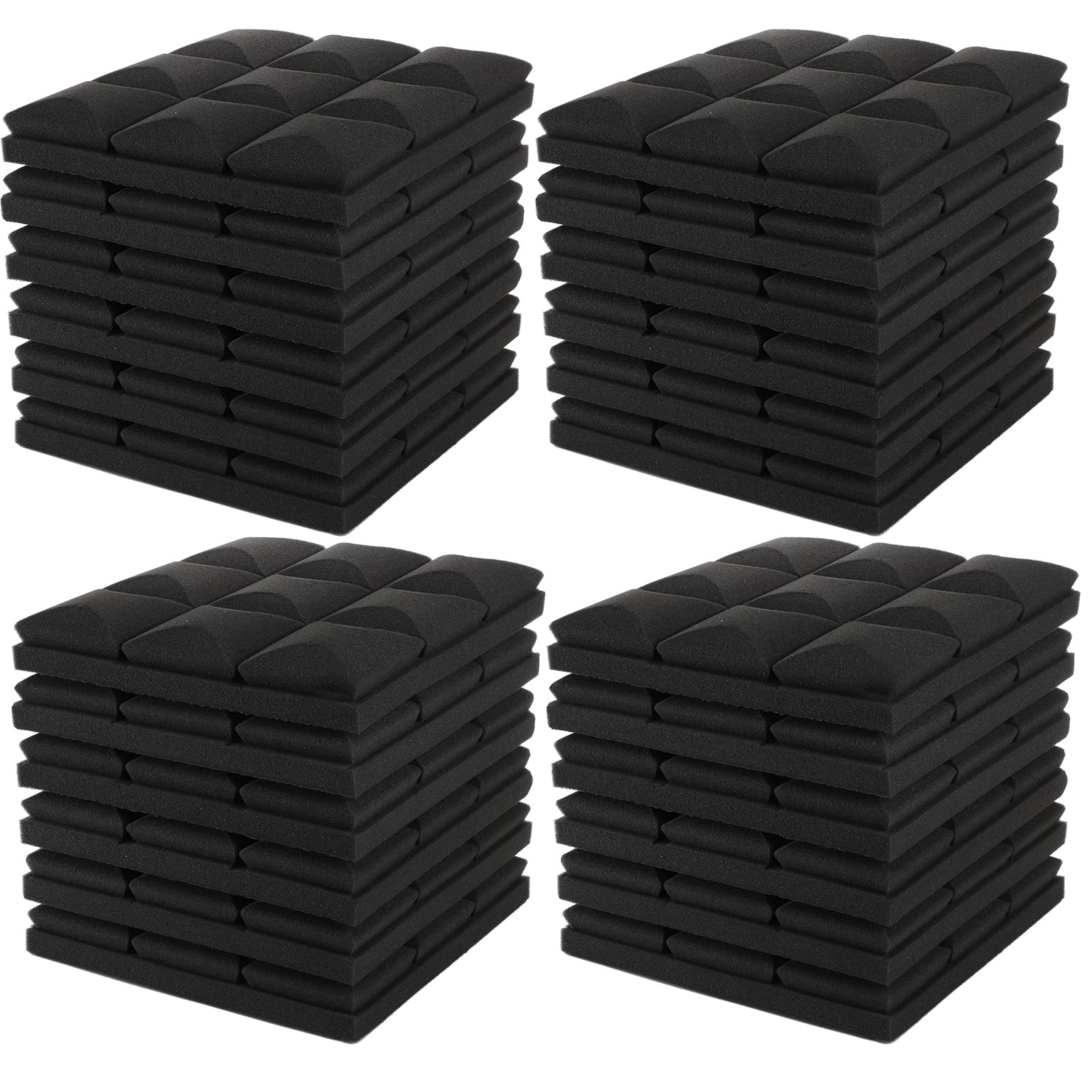 ZENFUN24 Pack Acoustic Foam Panels, 12''x 12''x 2''/30x30x5 CM Sound Proof Foam Wedge Tiles Fire Resistant Padding for Studio Acoustic Treatment, Wall Decoration, Black Mushroom Design