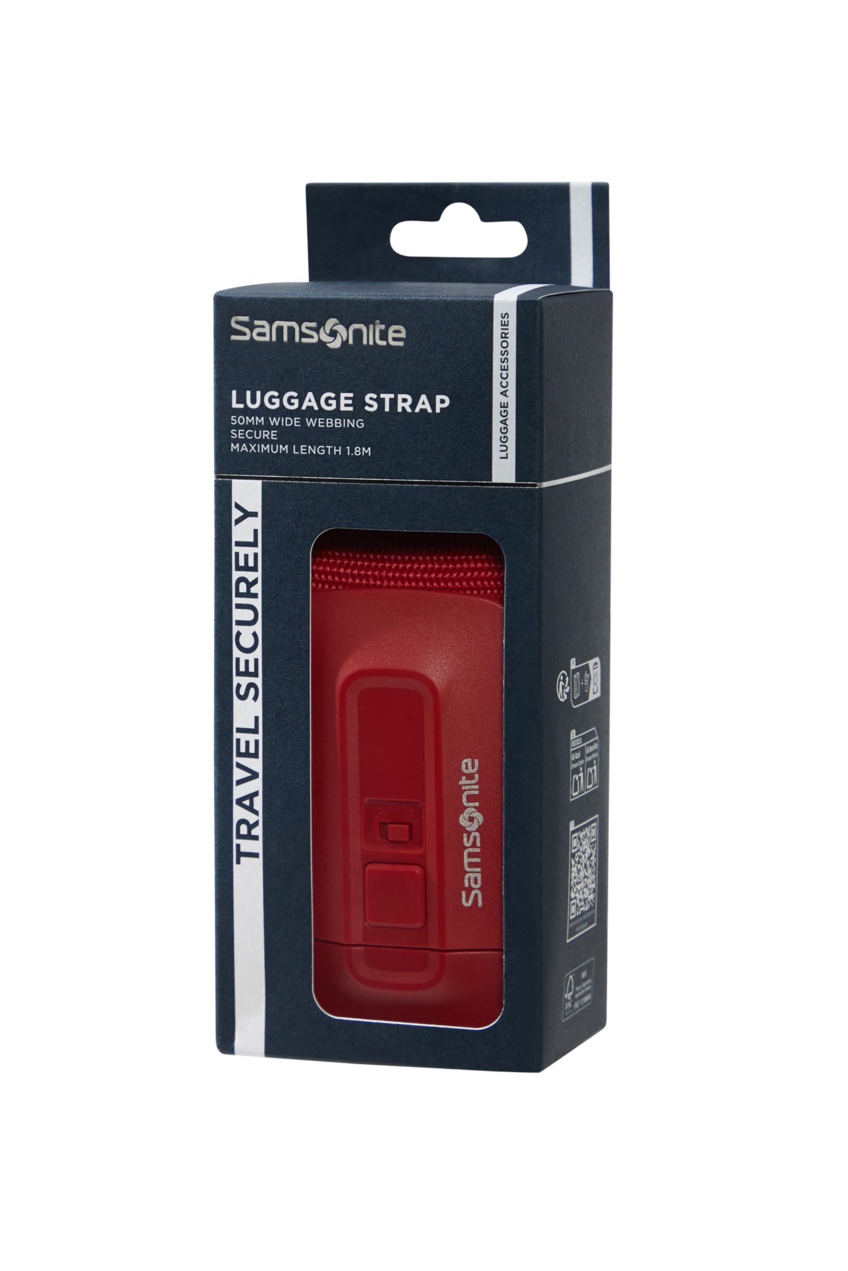 Samsonite TA Revolution – Luggage Strap 50mm, Adjustable & Sturdy Click Buckle, Secure Luggage Strap for Travel, Red