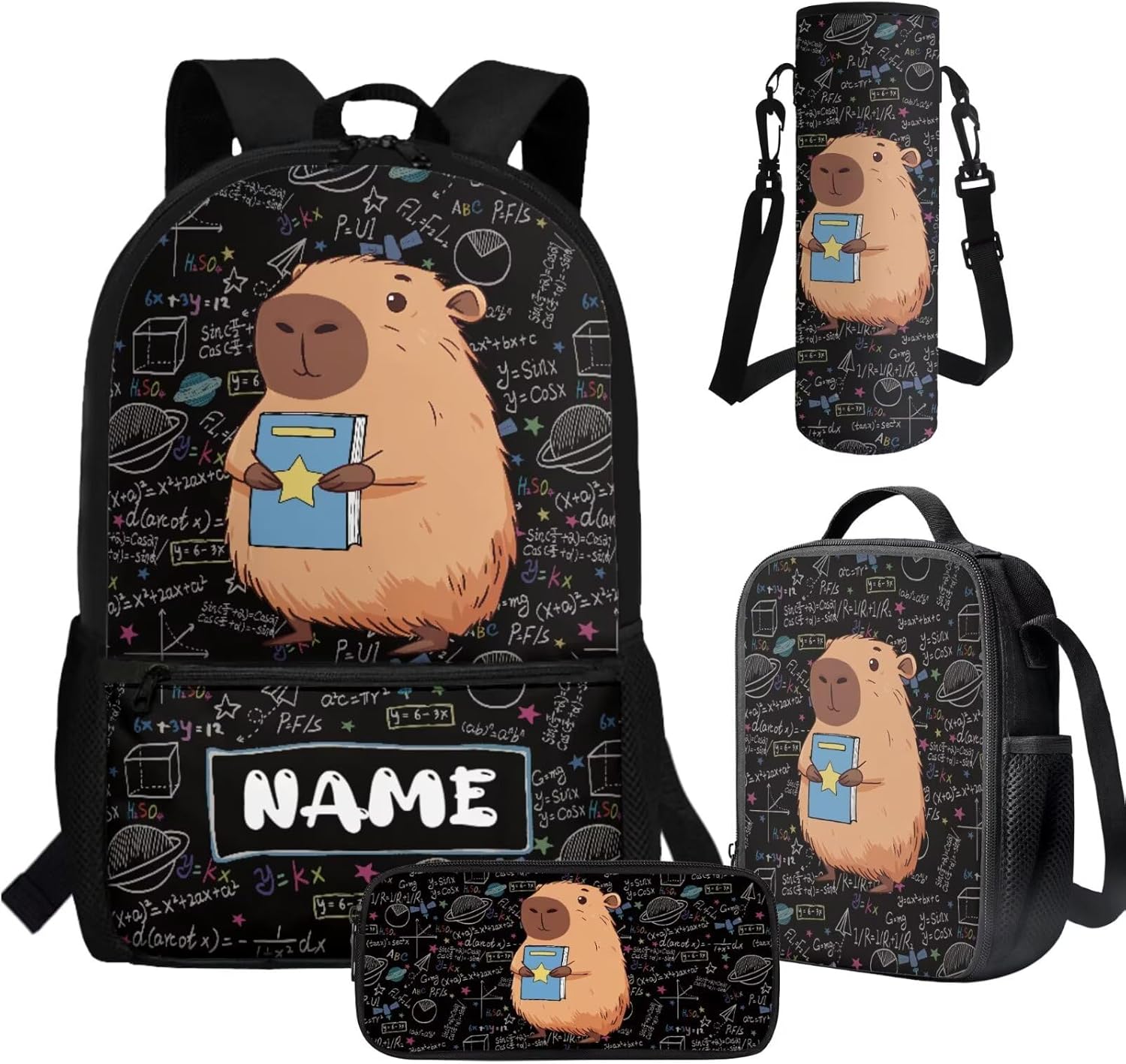 Capybara Backpack for Girls Personalized Capybara Backpacks and Lunchbox with Name School Bookbag for Boys Kids Back to School Gifts Customized Schoolbags