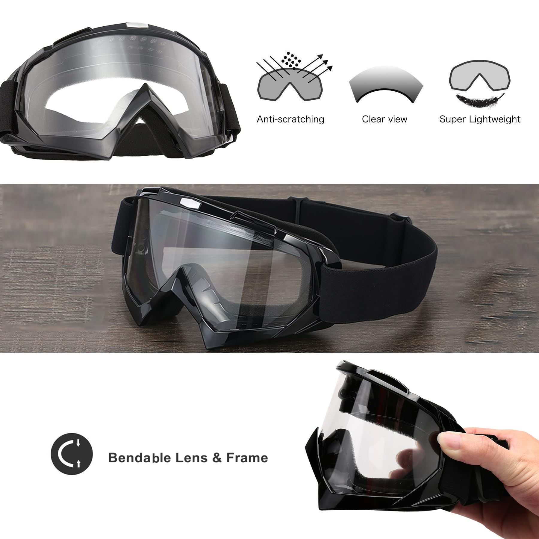 LJDJ Dirtbike-Brille, ATV, Offroad-Reiten, Motorrad, Motocross-Brille mit Sonnenschutz, UV-Schutz, Sturmhaube, Vollgesichtsabdeckung
