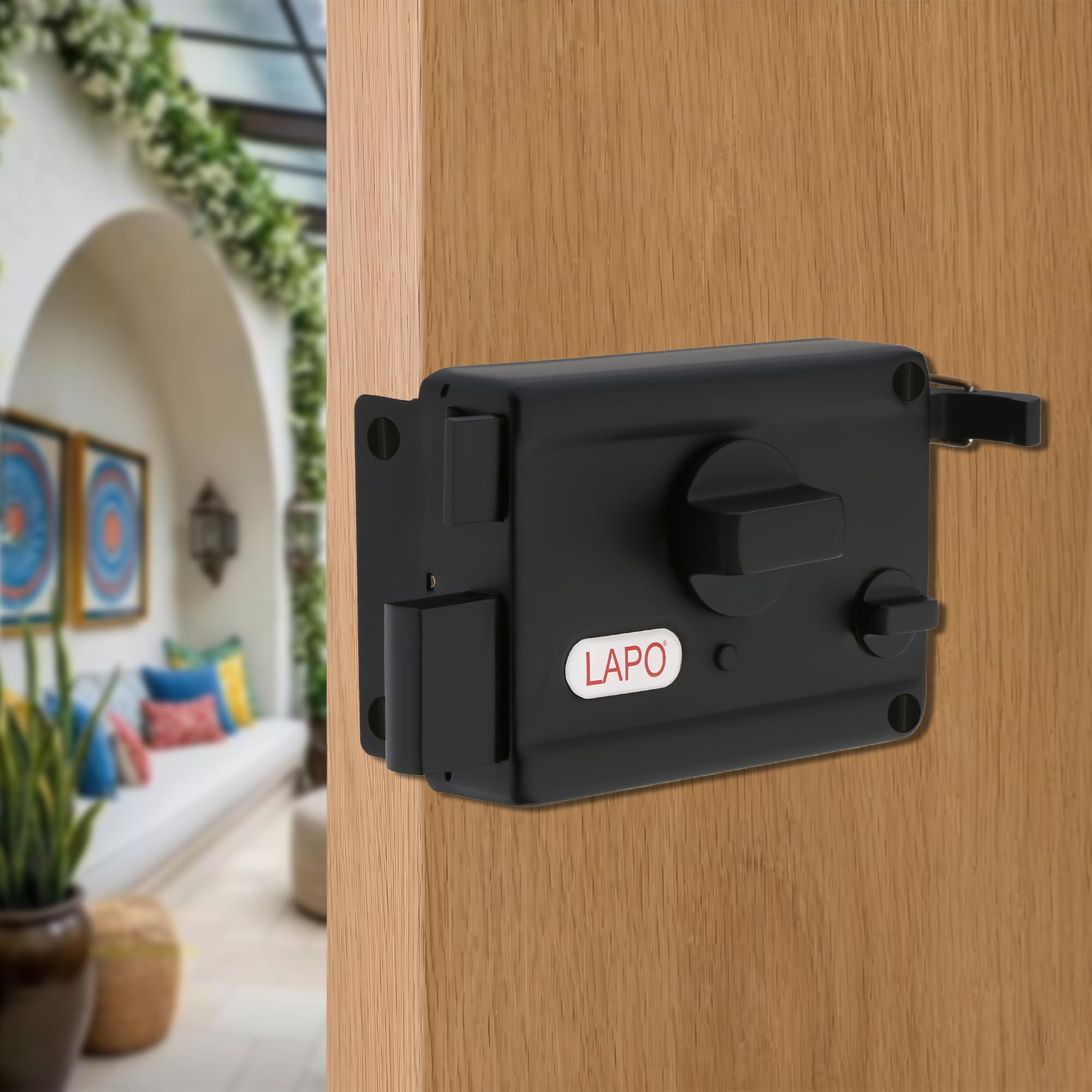 LAPO Rim Lock, Applicable to Main & Safety Doors, TwinPin Extreme Dead Bolt Lock, Suitable for Single, Sliding & Gate Doors, Black Finish, 3 Keys, Reversible Knob, 3 Years Warranty