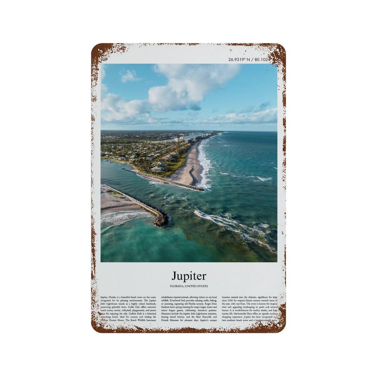 xiaoxiaoshen Jupiter Florida, United States, USA City Scenery Wall Decor Art Metal Tin Poster Modern Home Decor Art Home Bar Shop Decorations Vintage Sign 30x20cm