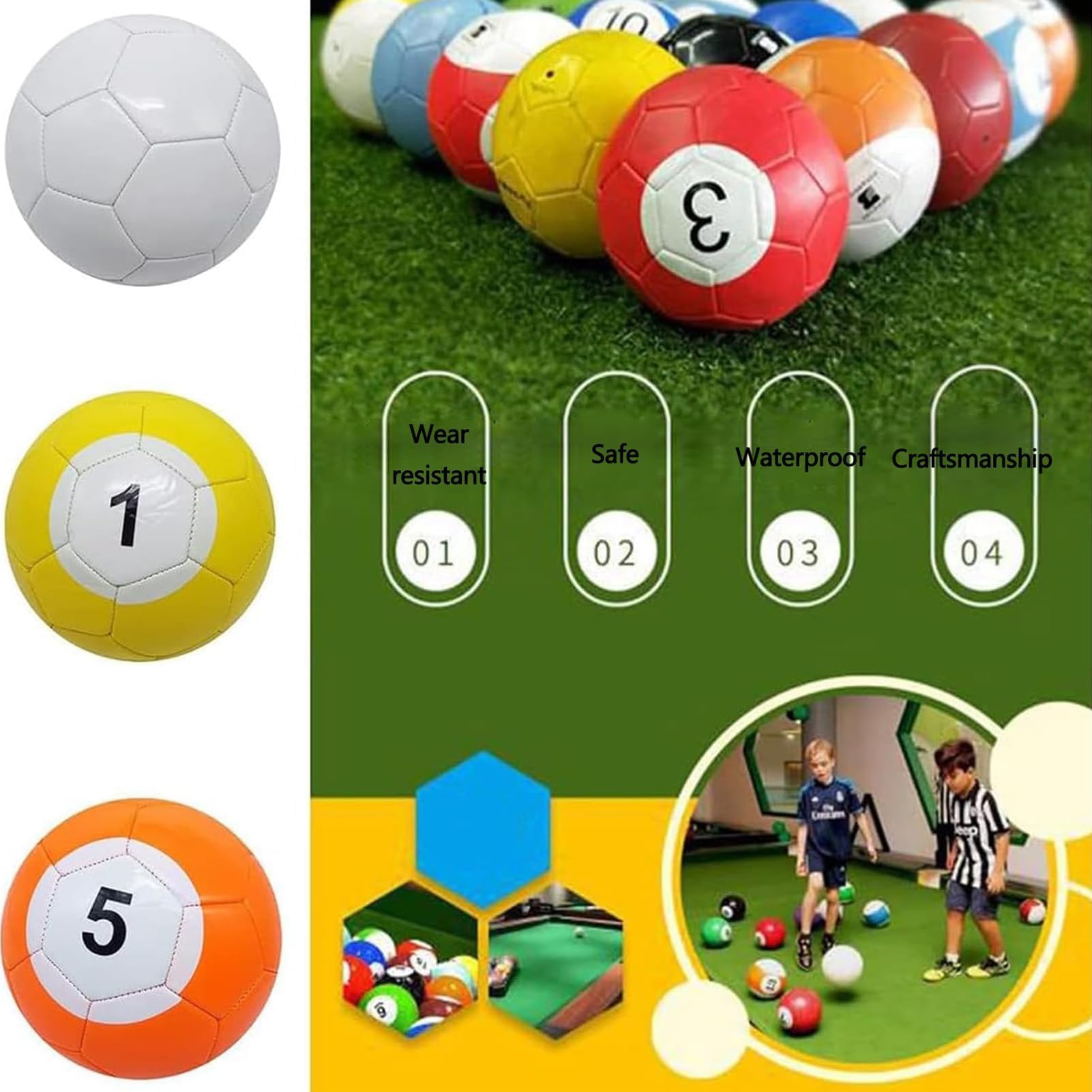 Set de 16 Bolas de Football Pool, Balones Inflables de Cuero para Snooker Soccer y Juego de Billar Gigante con Patadas, Juegos de Mesa Indoor & Outdoor para Jardín, Fiesta, Sala de Juegos