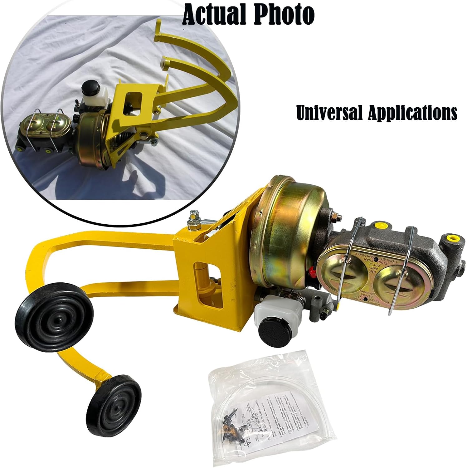 7" Universal Power Brake Booster Master Cylinder Assembly for Most Street Rod Car and Truck Ford, Chevy, Plymouth, Olds, Buick, and Studebaker W/Clutch Pads for Disc/Disc/Disc/Drum