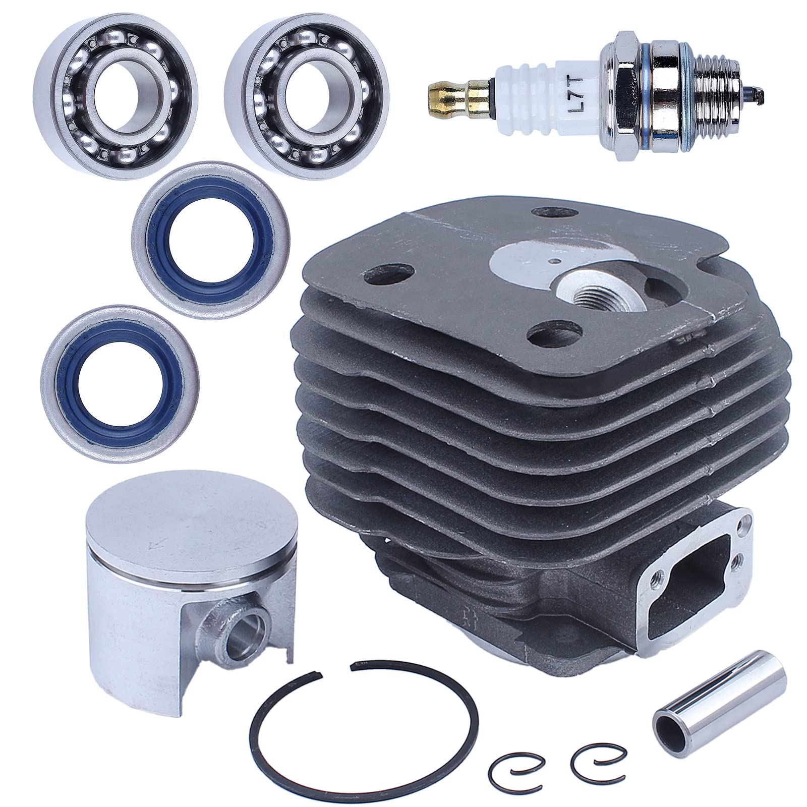 50mm Kit de Cilindro para Husqvarna Cilindro Pistón 268 250 para Motor Motosierra Piezas de Repuesto 5040168-02 con L7T Vela de Encendido+Sello de Aceite+Rodamiento de Cigüeñal