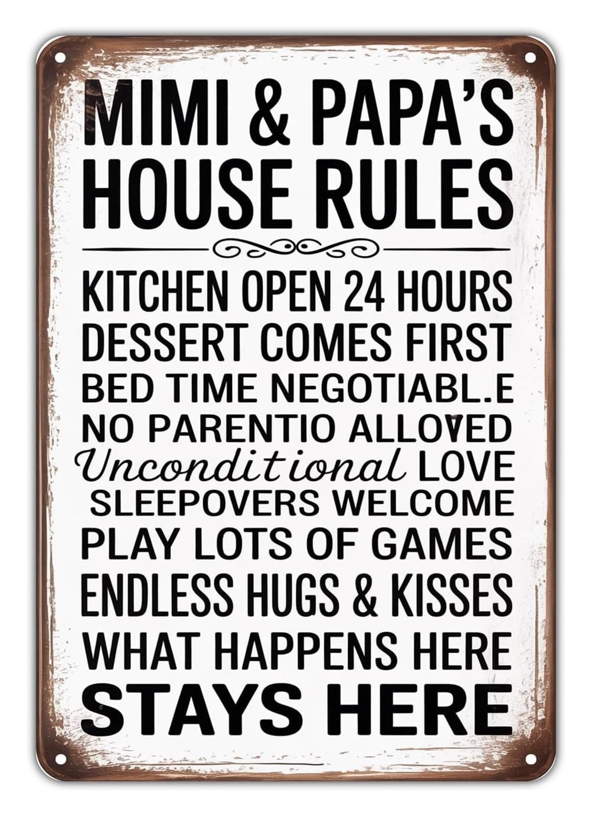 FNYUVNFAF Nostalgic Home Metal Wall-Art Mimi and Papas House Rules Distressed Finish Design Vintage Tin Sign for Sunroom Hallway 8 X 12 inch