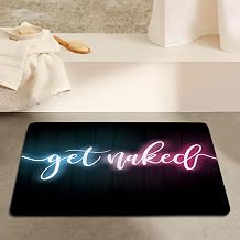 Get Naked Bath Mat, Get Naked Rug, Cute Bathroom Rugs with Purple Pink Writing Neon Sign Phrase, Fun Bath Mat, Soft & Cozy, Non-Slip, Absorbent Easy Bathmats Washable, Bathroom Decor, Kitchen Rugs