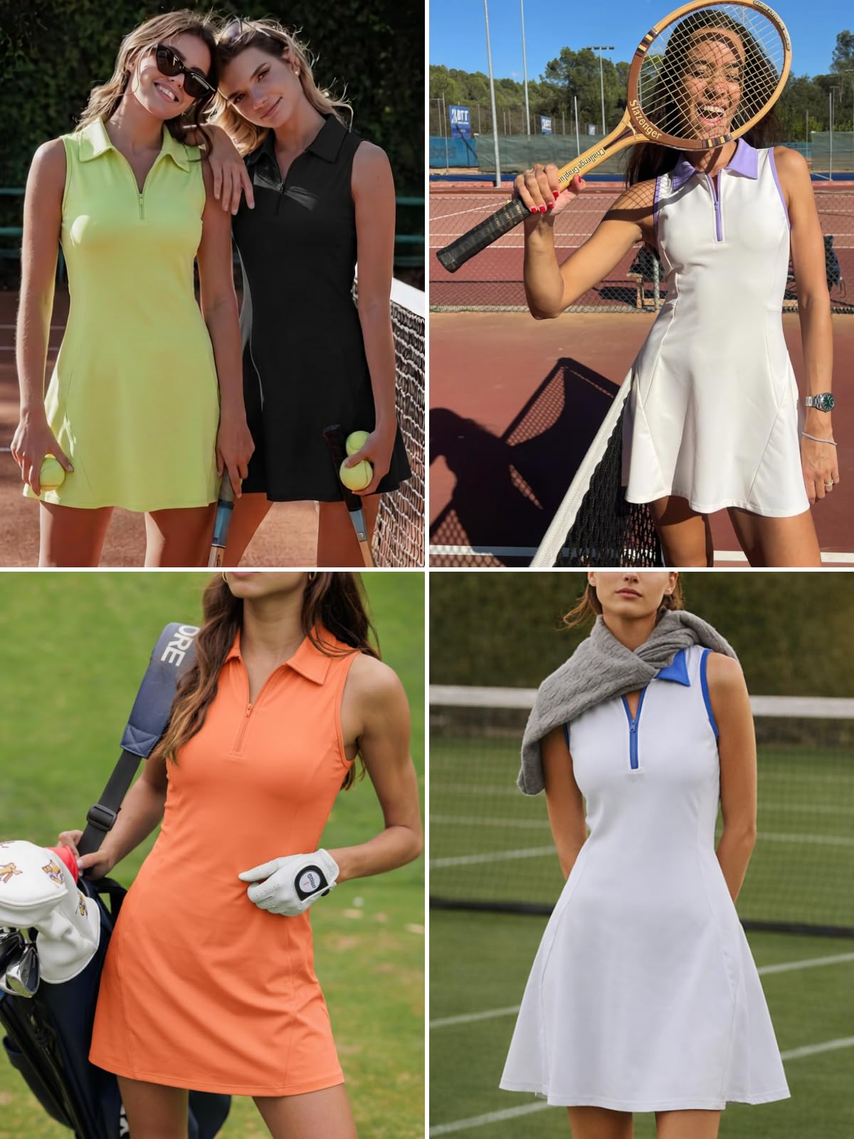 Vestido de Tenis sin Mangas Athletic Dress con Pantalón Corto Bolsillos Cremallera Polo Deportiva Mujer