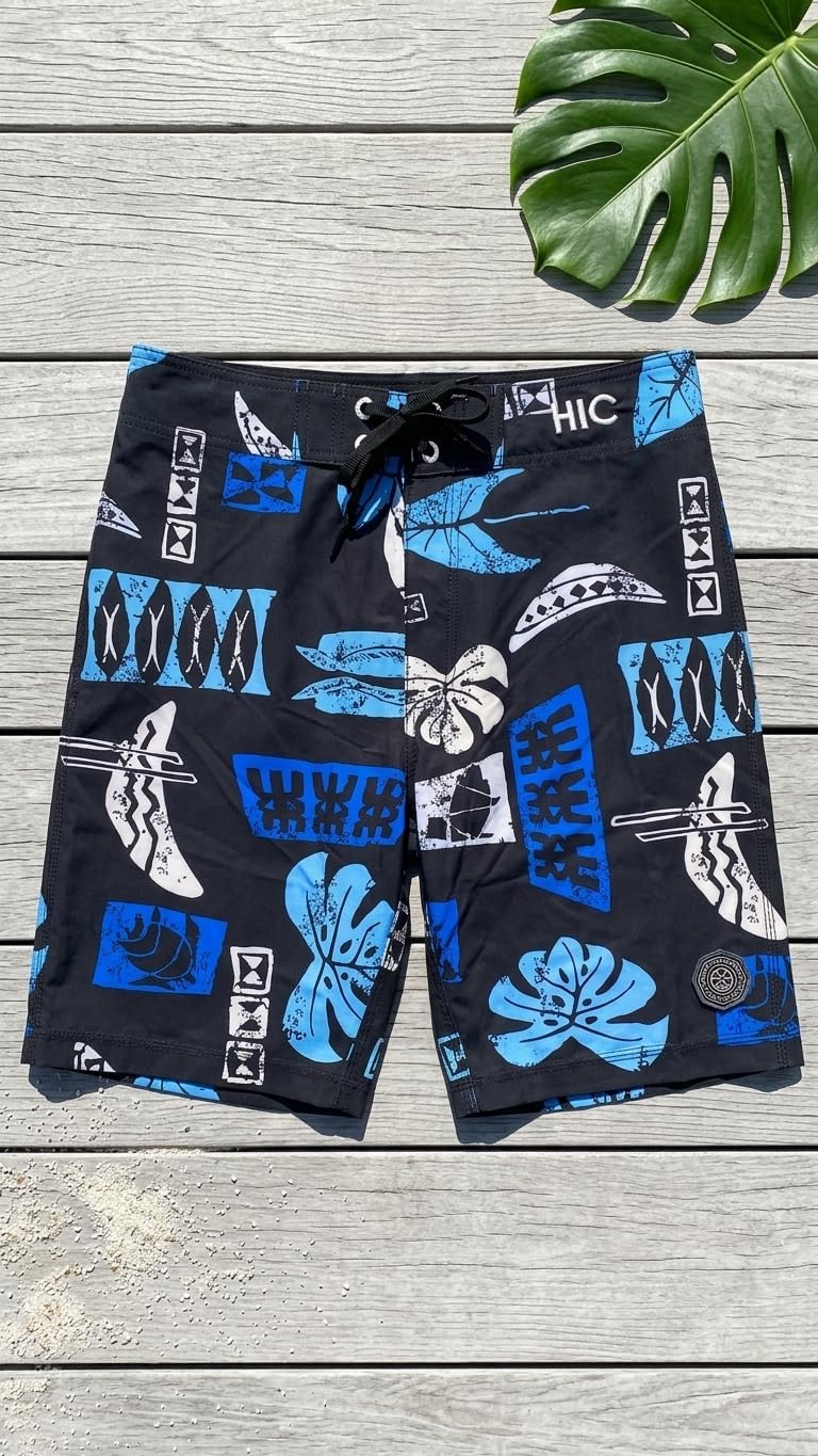 Hawaiian Island Creations (HIC) 19" Mahi Mahi Palms 8 Way Stretch Boardshorts