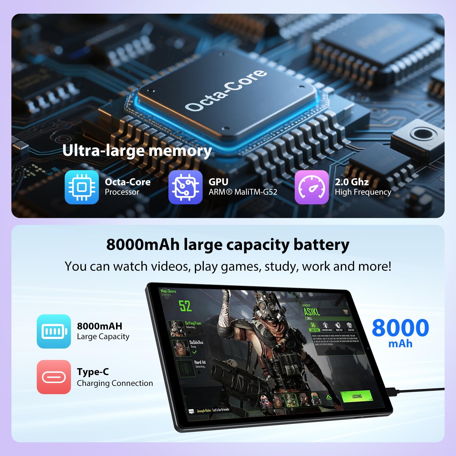 Tablette 10,6 Pouces avec Clavier, Android 15 Tablette 36Go RAM + 512Go ROM (TF 1TB), 4G LTE+5G WiFi, IPS 2K HD, 8000mAh, Octa-Core, 13MP+8MP, Bluetooth 5.0, Tablet avec Housse & Souris, Noir