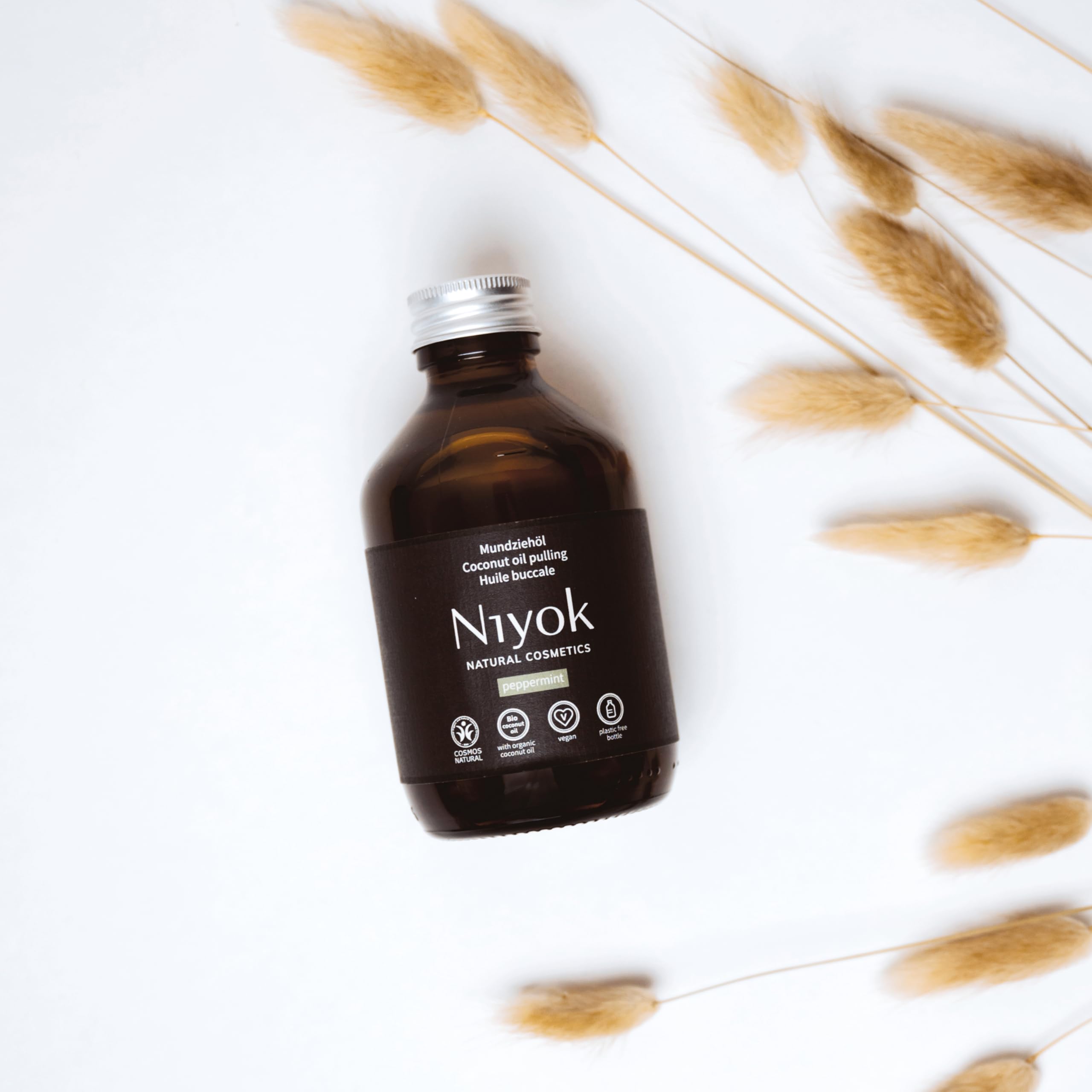 Niyok Mundziehöl Pfefferminze 200ml - Bio Kokosöl für Ölziehen (Packung mit 4)