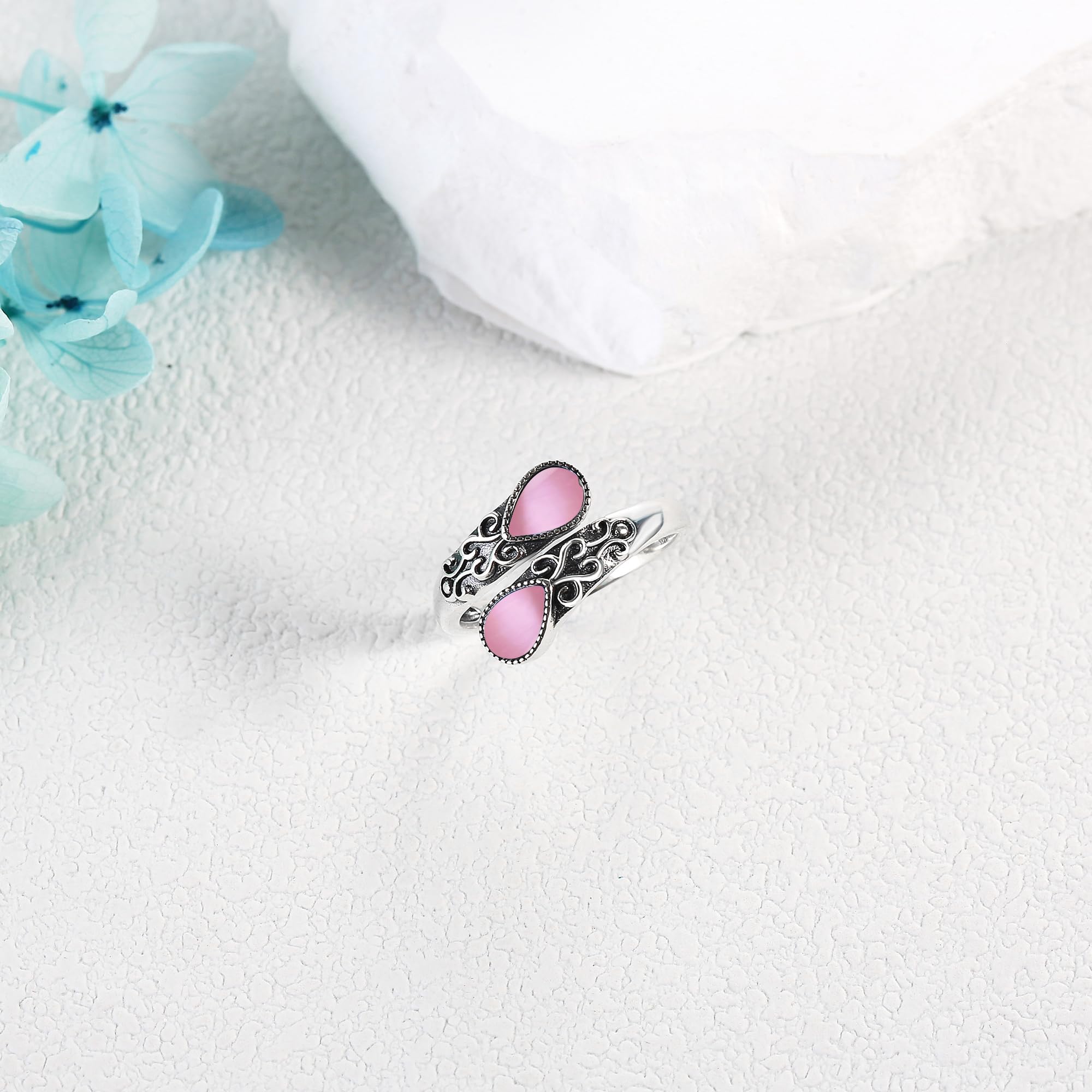 Bague en pierre de lune pour femme - En argent sterling - Arc-en-ciel - Réglable - Cadeau pour fille