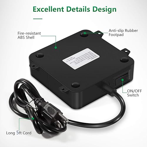 Miniatura 4 de Regleta de alimentación con USB - Regleta de alimentación de pared con 4 puertos USB y 3 tomas de corriente con interruptor de encendidoapagado y